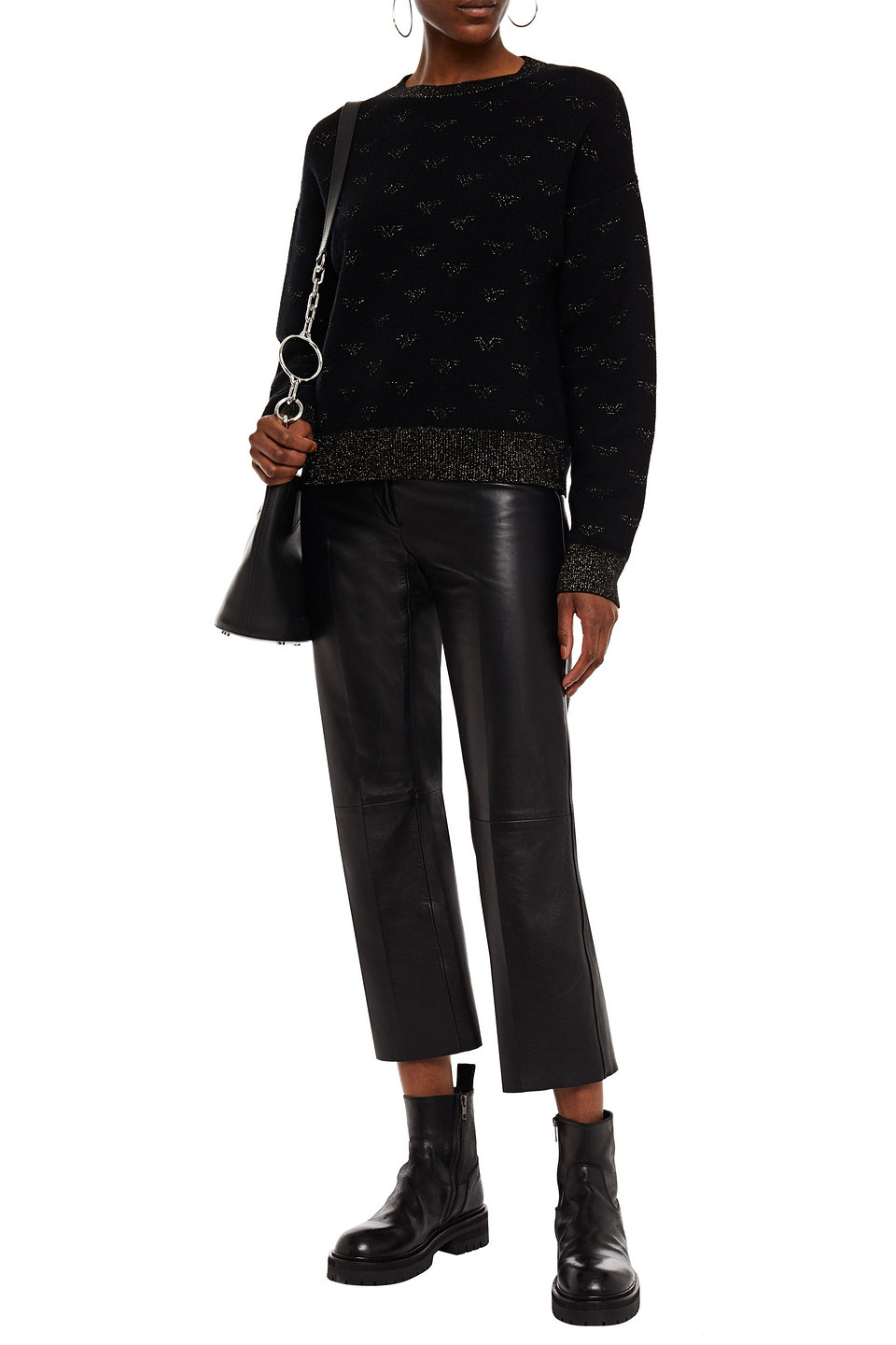 Re/done 80s Metallic Intarsia Wool-blend Sweater In Black
