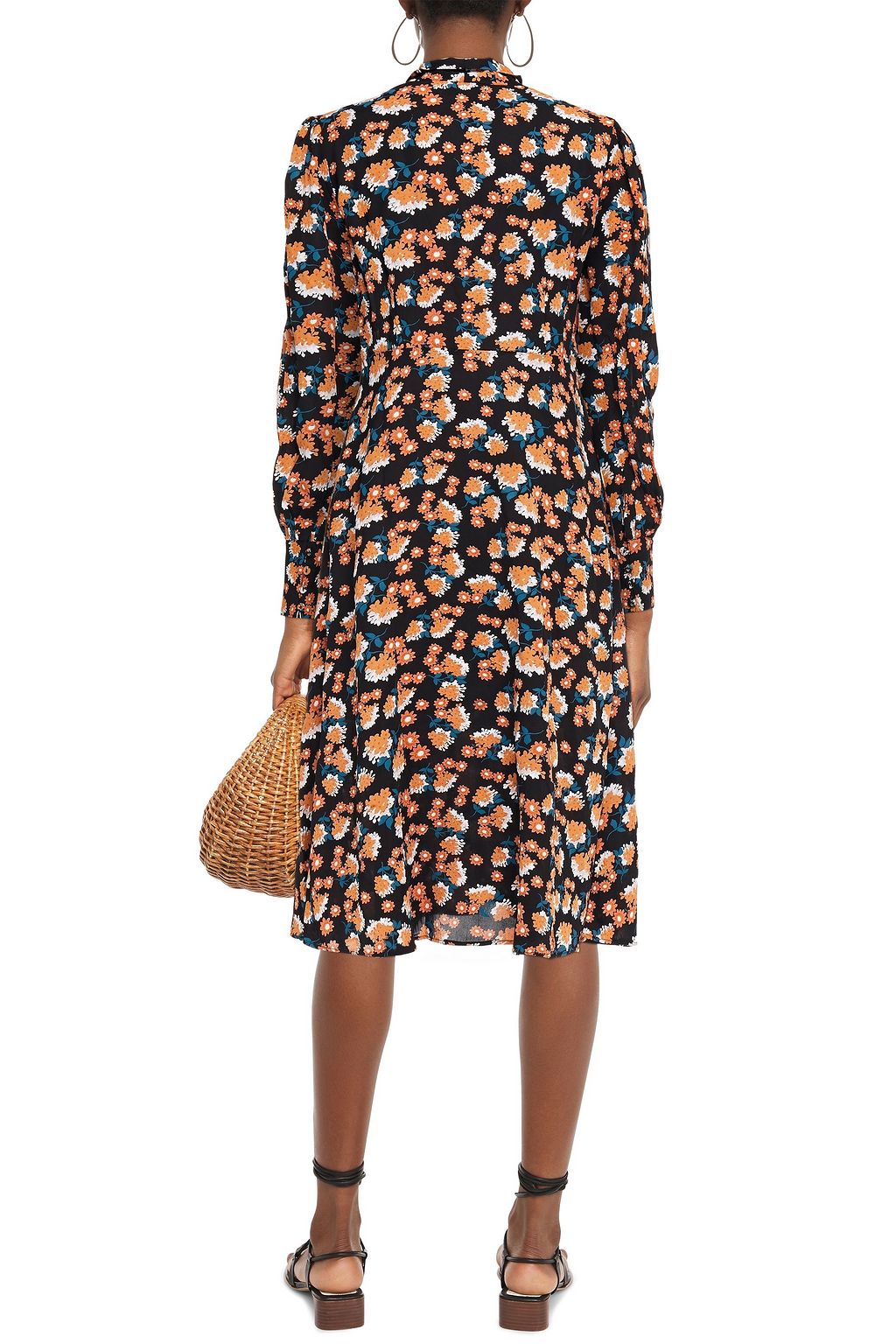 BYTIMO Shirred floral-print stretch-crepe midi dress
