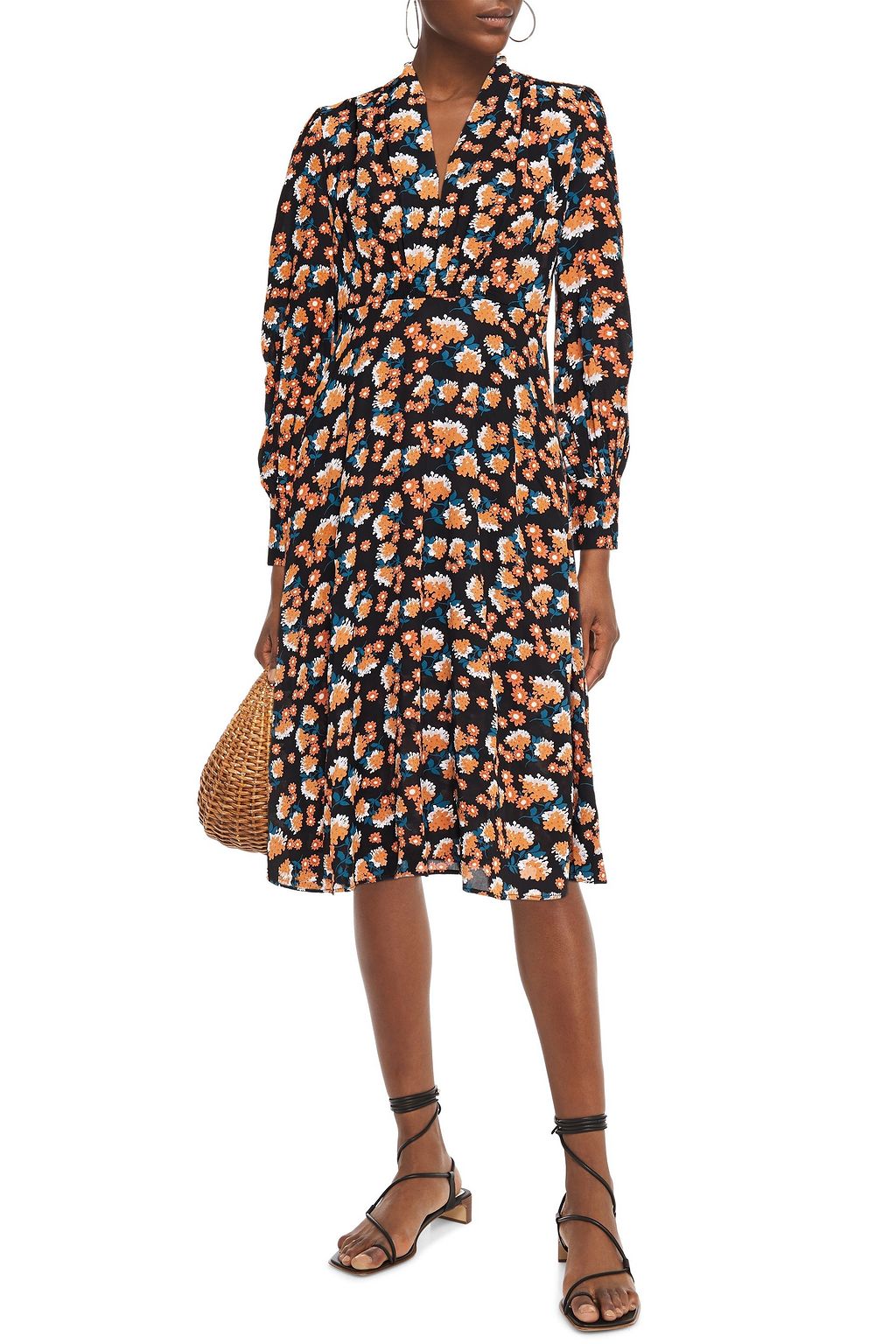 BYTIMO Shirred floral-print stretch-crepe midi dress