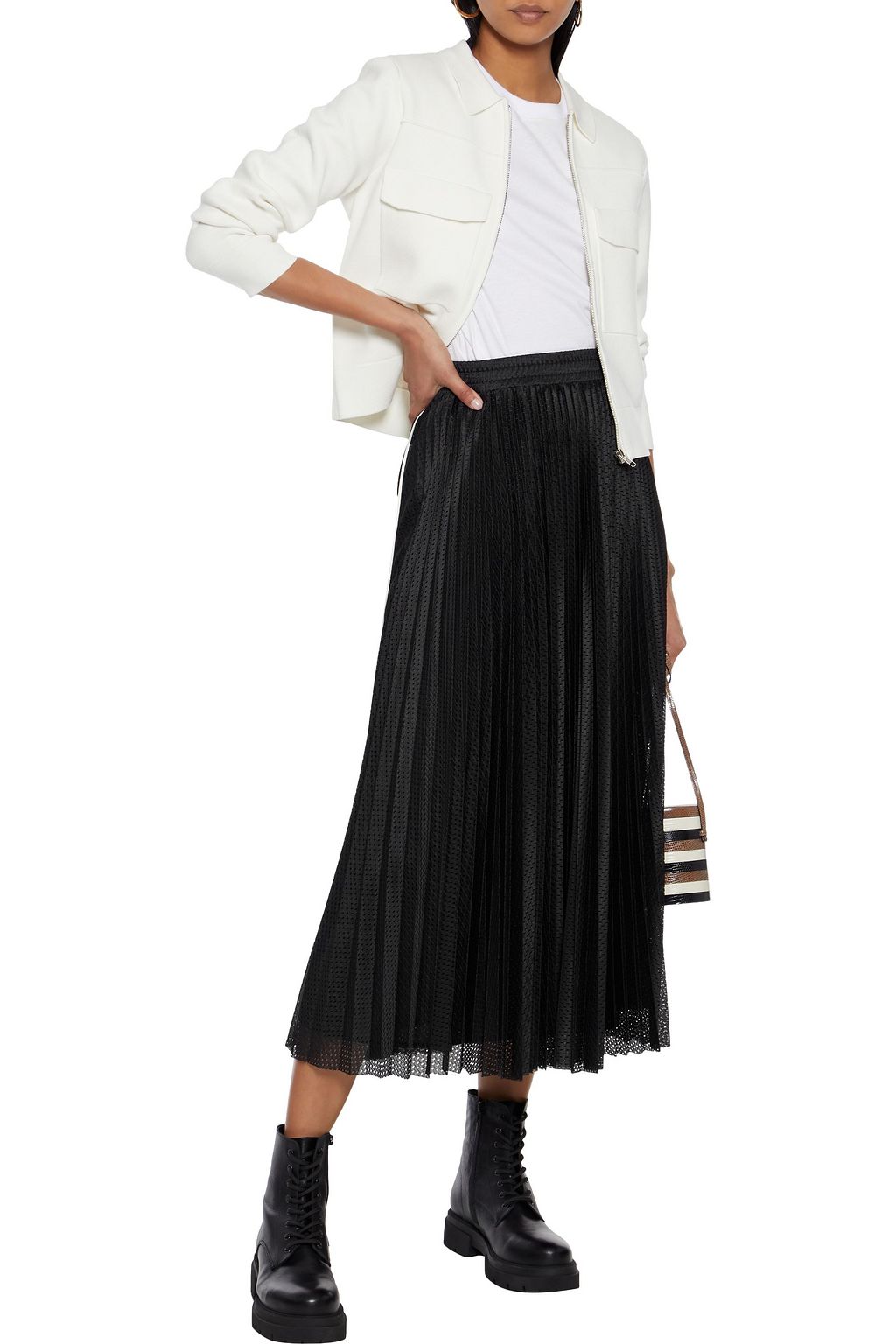 REDVALENTINO Pleated mesh midi skirt