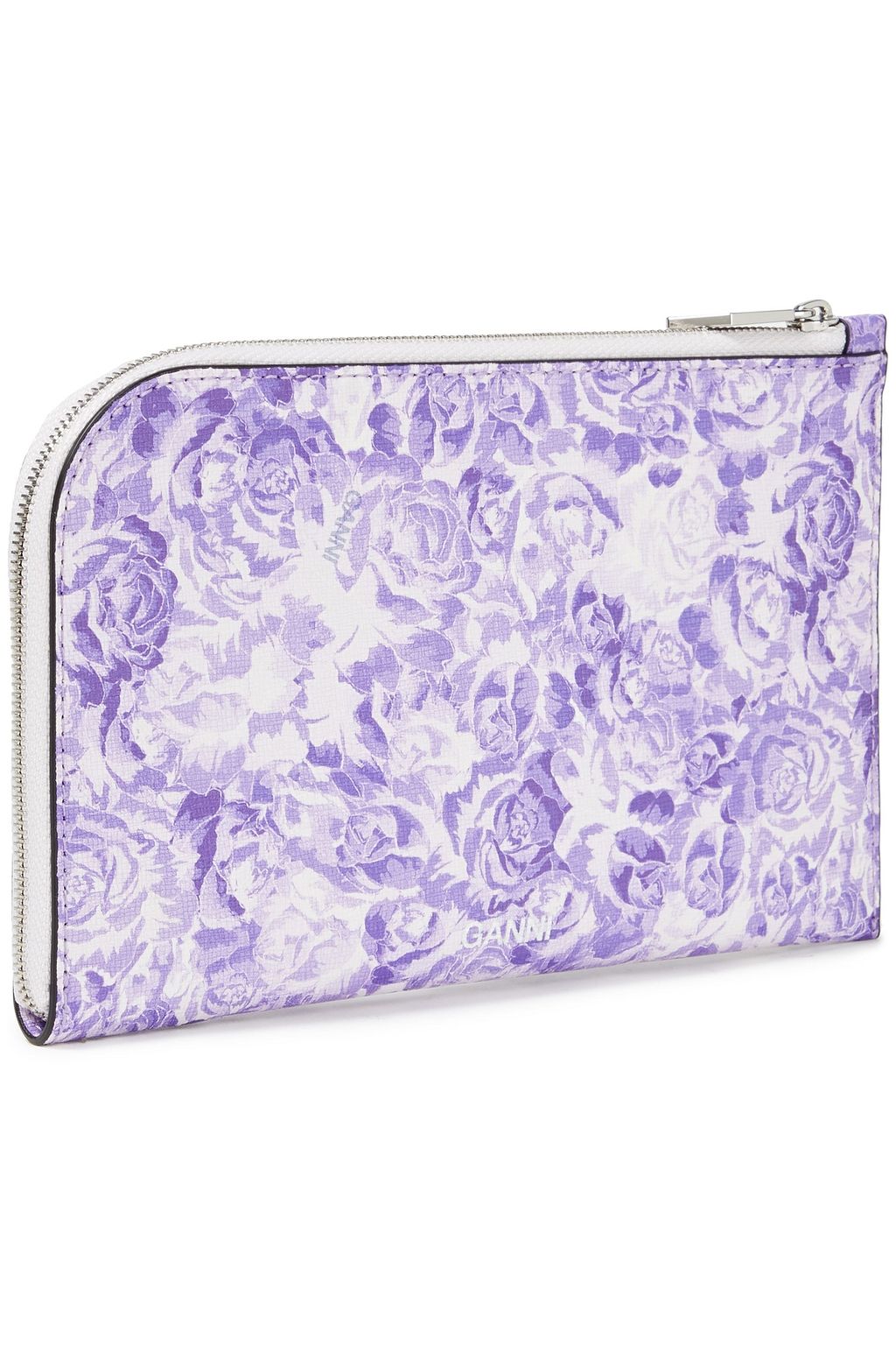GANNI Floral-print textured-leather pouch