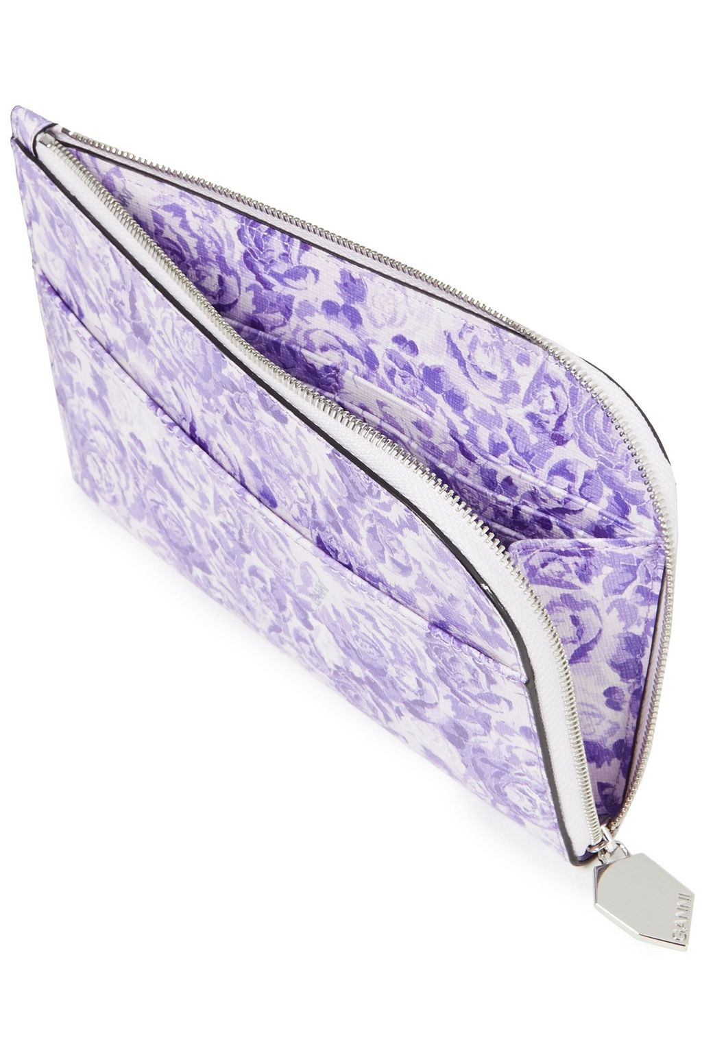 GANNI Floral-print textured-leather pouch