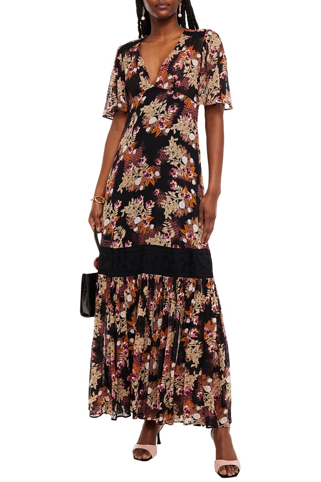 BYTIMO Gathered floral-print fil coupé maxi dress