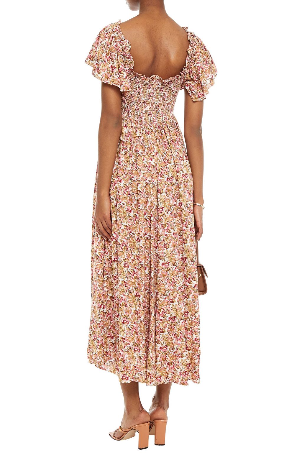 BYTIMO Bow-detailed floral-print woven midi dress