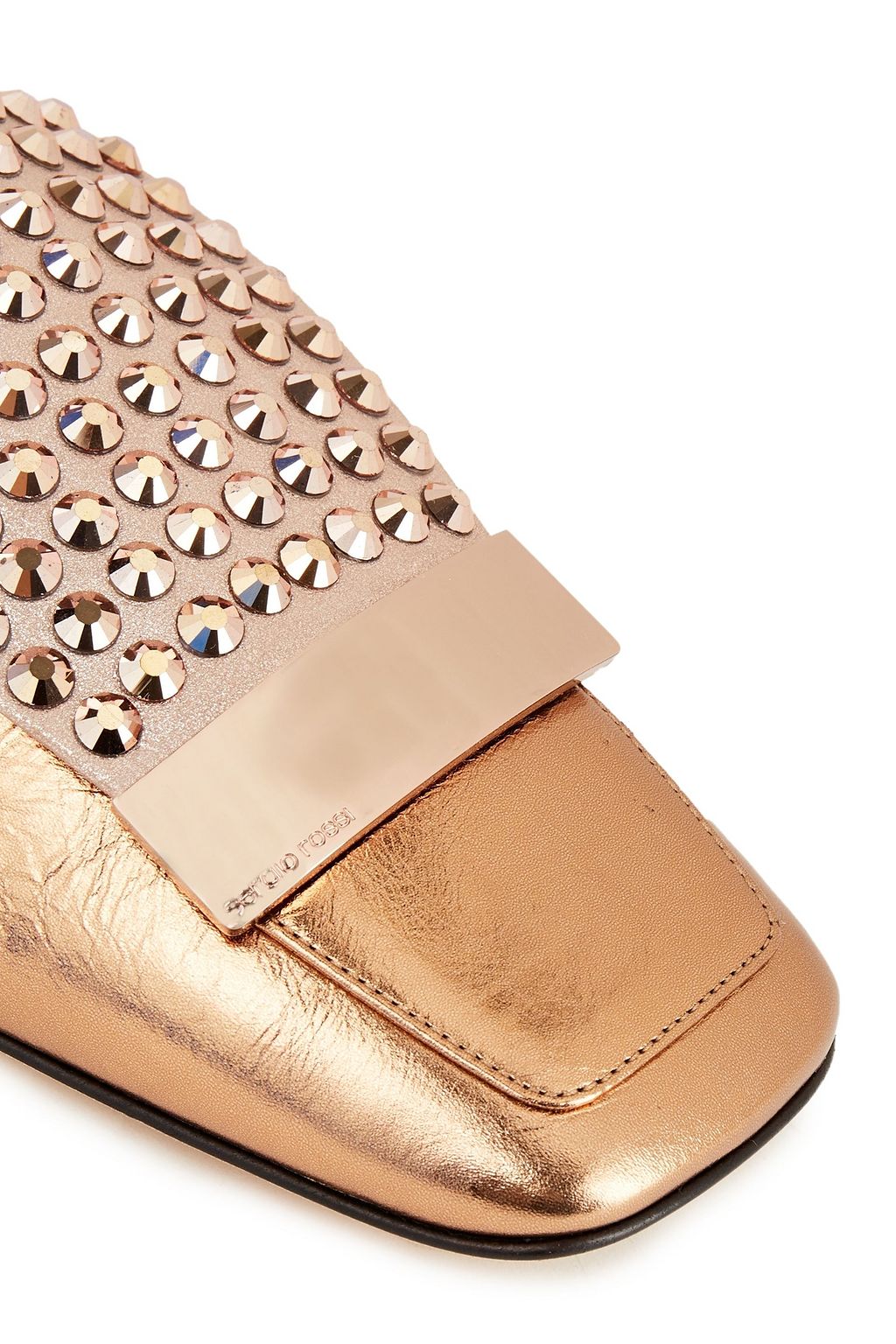 SERGIO ROSSI sr1 embellished metallic leather collapsible-heel loafers