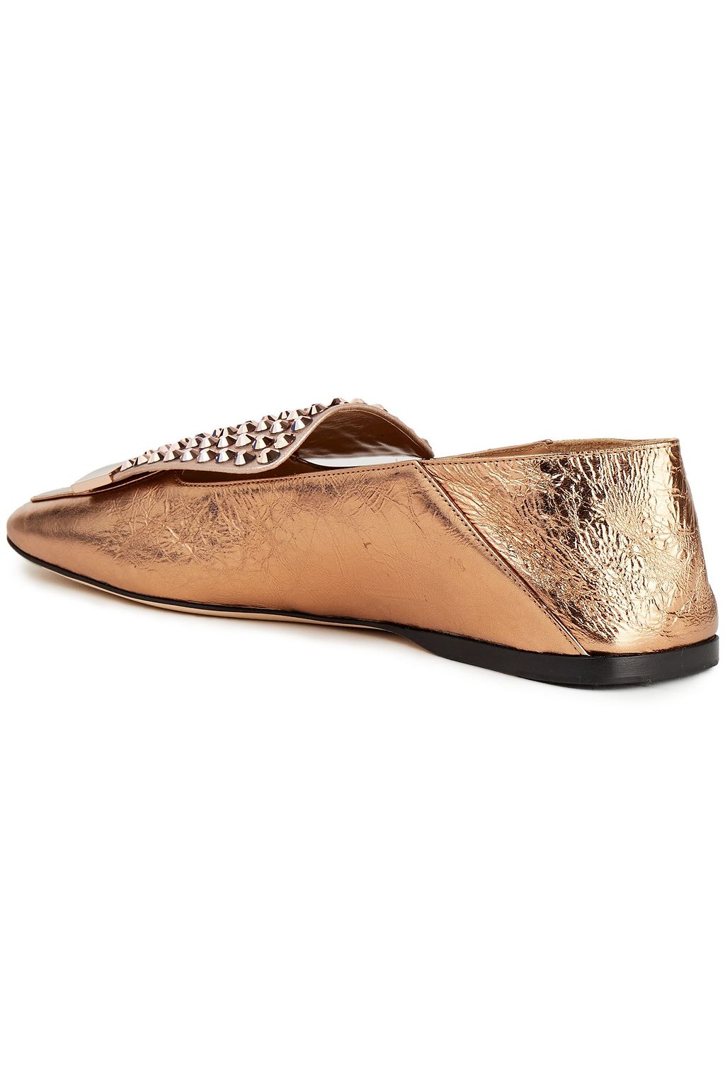 SERGIO ROSSI sr1 embellished metallic leather collapsible-heel loafers
