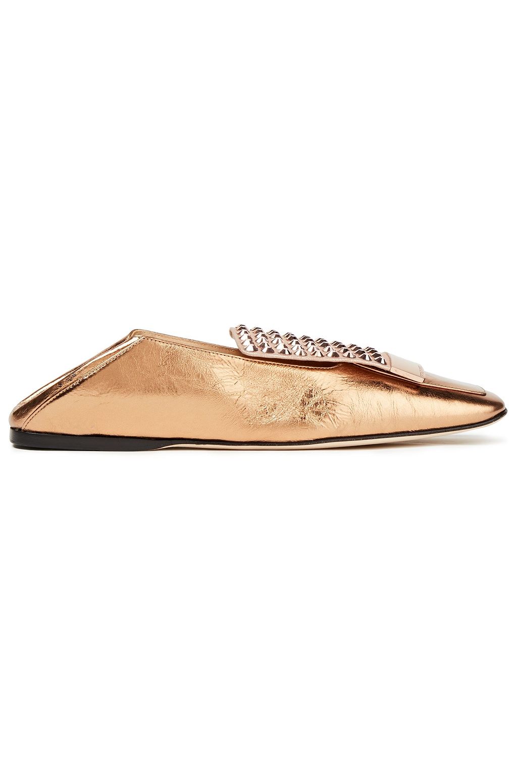 SERGIO ROSSI sr1 embellished metallic leather collapsible-heel loafers