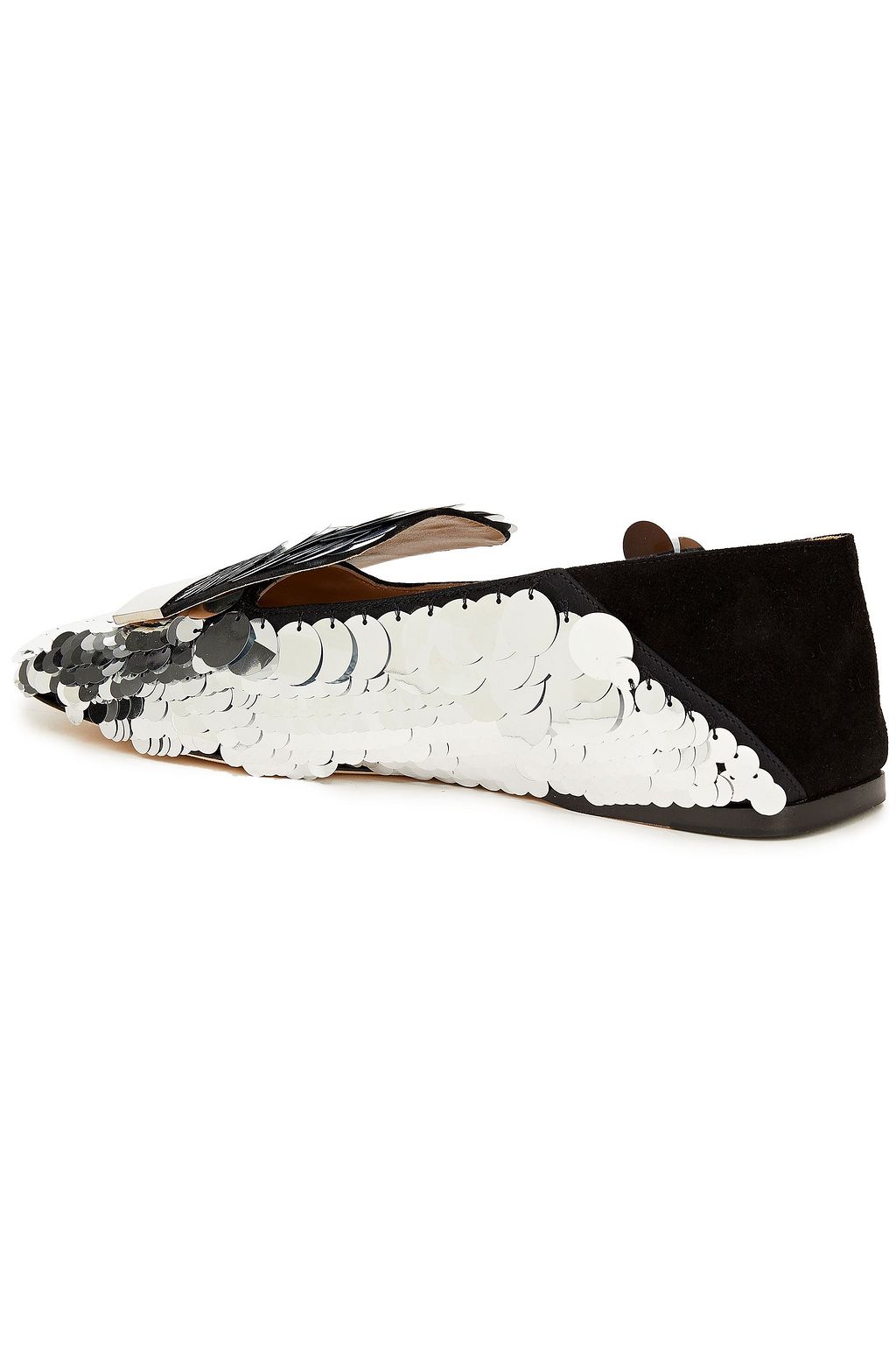 SERGIO ROSSI sr1 sequin-embellished woven and suede collapsible-heel loafers