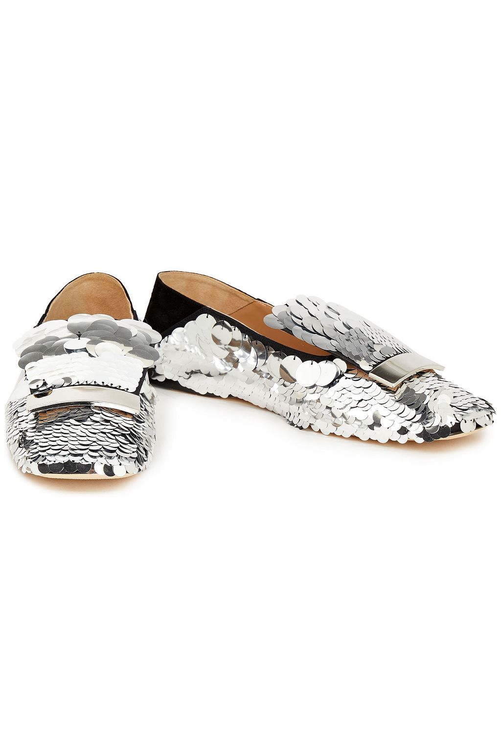 SERGIO ROSSI sr1 sequin-embellished woven and suede collapsible-heel loafers
