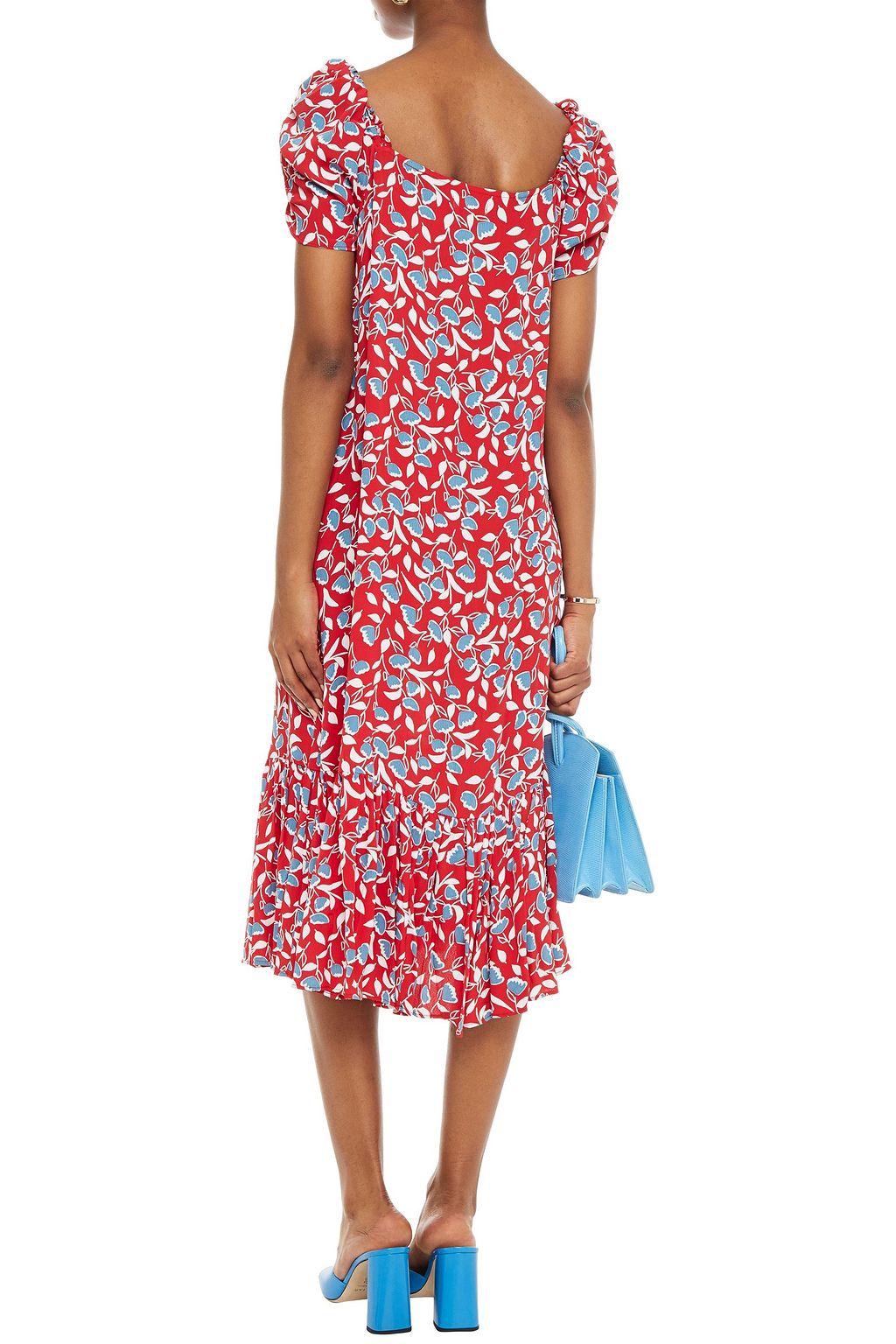 BYTIMO Gathered floral-print crepe de chine midi dress