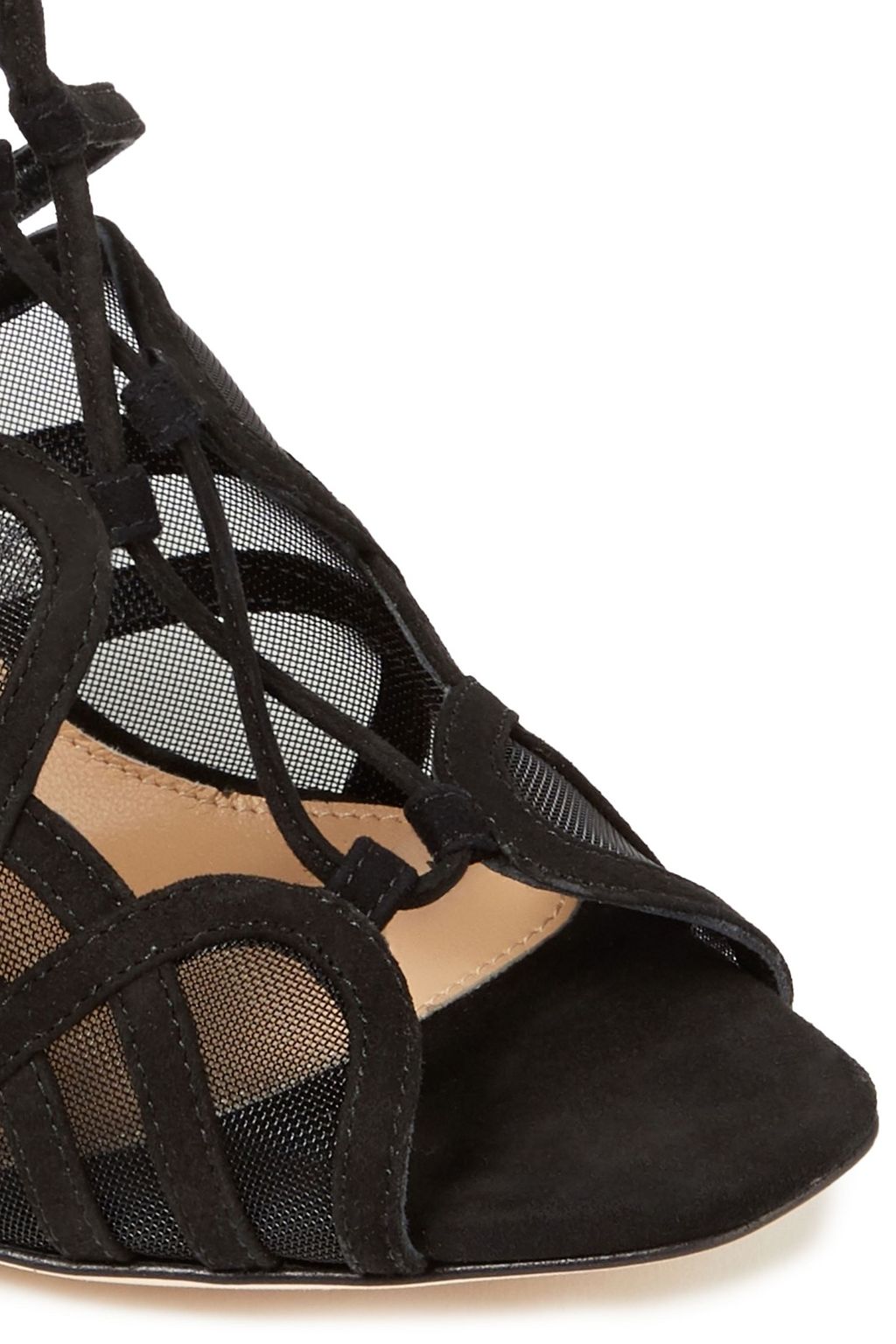 SERGIO ROSSI Lace-up suede and mesh slingback sandals