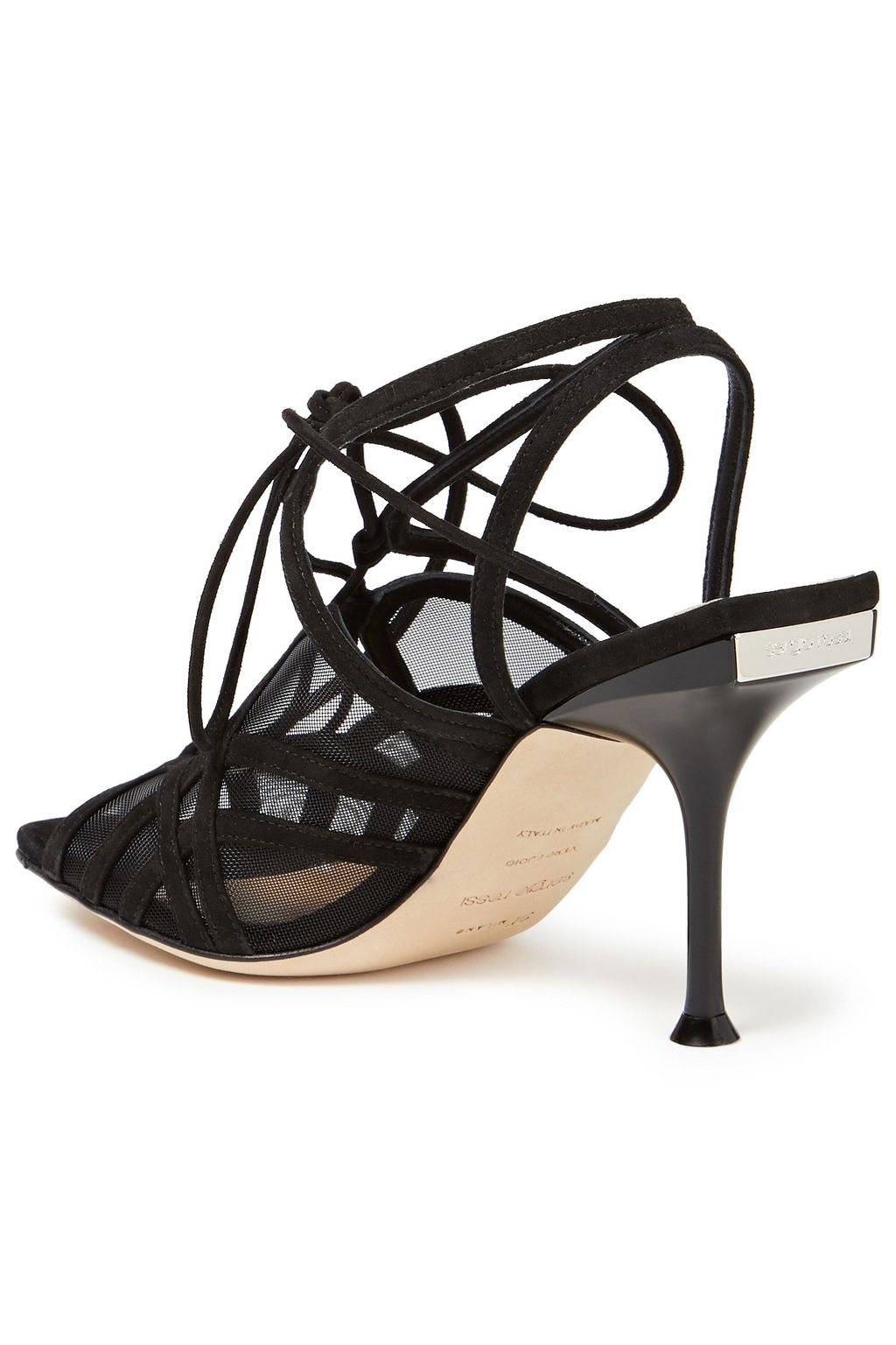 SERGIO ROSSI Lace-up suede and mesh slingback sandals