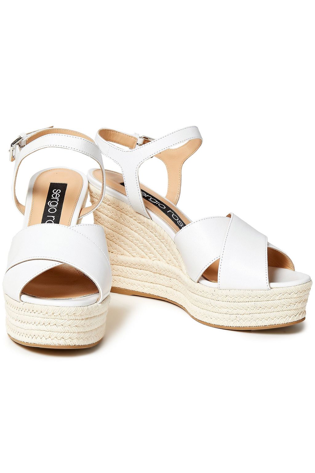 SERGIO ROSSI Leather wedge espadrille sandals