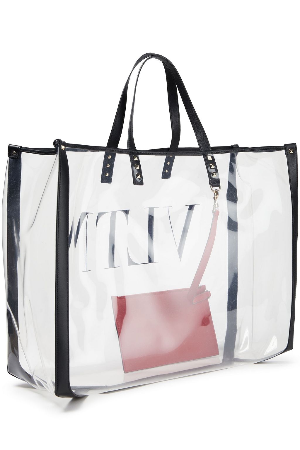 VALENTINO GARAVANI Grande Plage leather-trimmed studded logo-print PVC tote