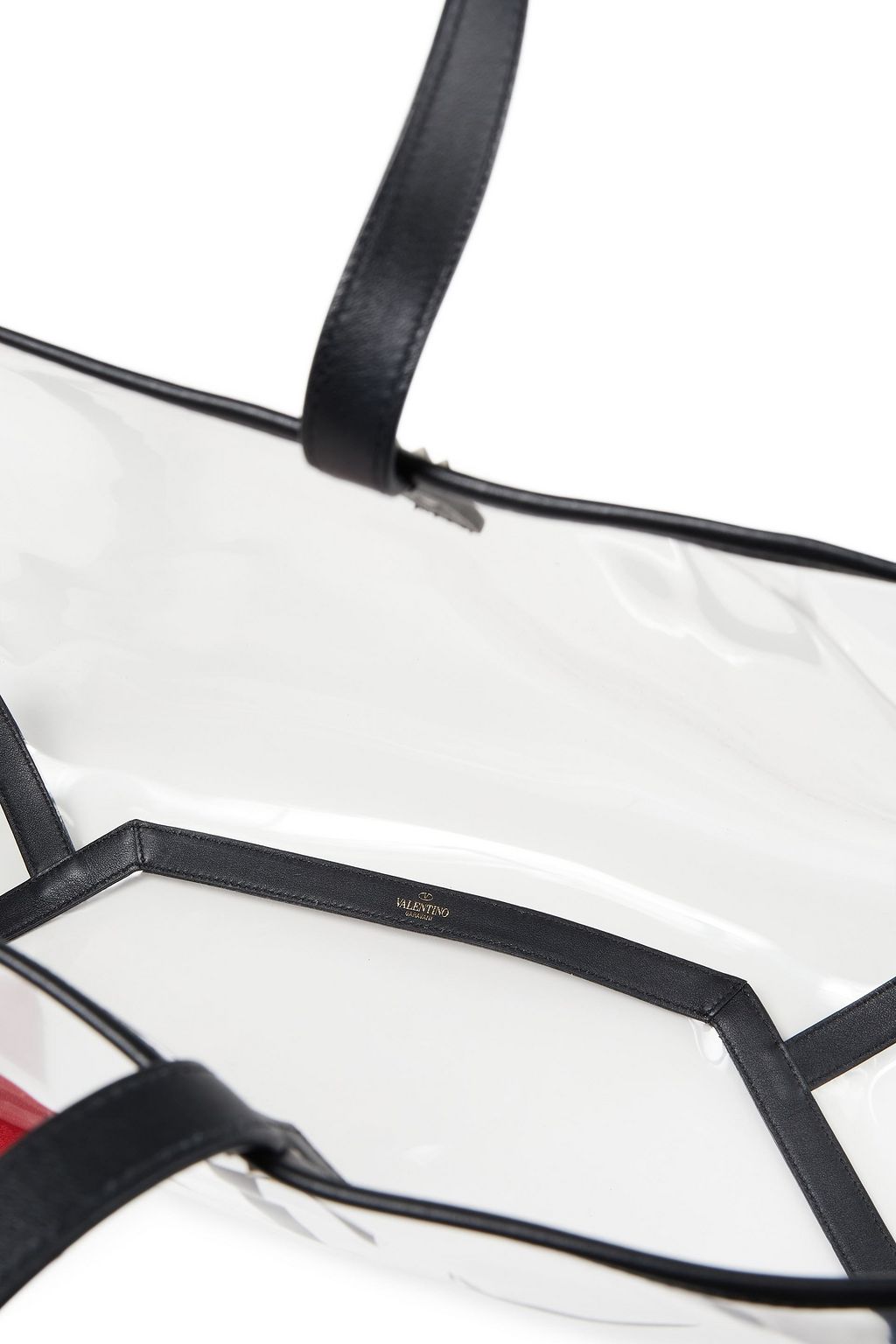 VALENTINO GARAVANI Grande Plage leather-trimmed studded logo-print PVC tote