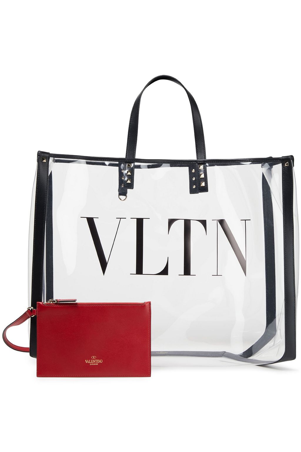 VALENTINO GARAVANI Grande Plage leather-trimmed studded logo-print PVC tote