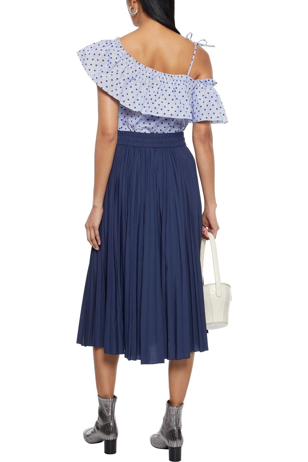 REDVALENTINO Pleated cotton-blend poplin midi skirt