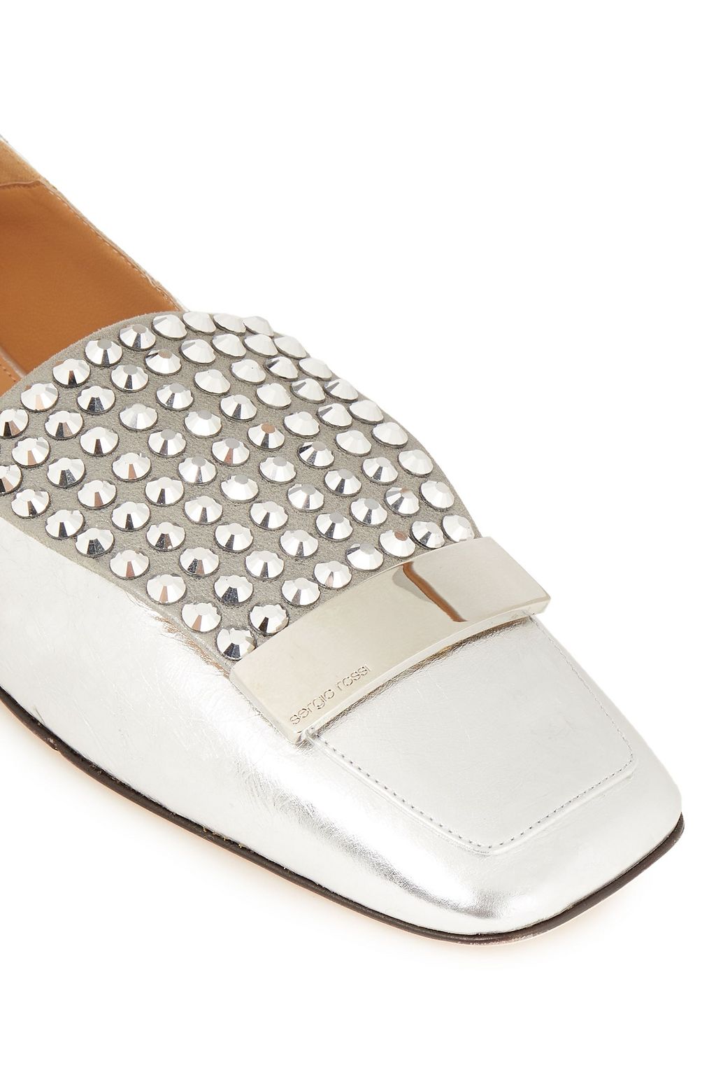 SERGIO ROSSI sr1 embellished metallic leather collapsible-heel loafers