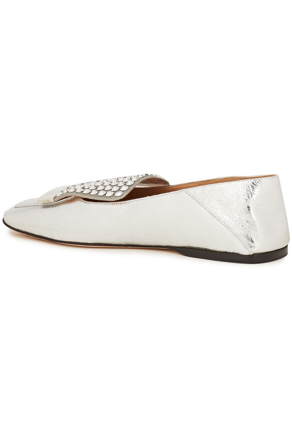 SERGIO ROSSI sr1 embellished metallic leather collapsible-heel loafers