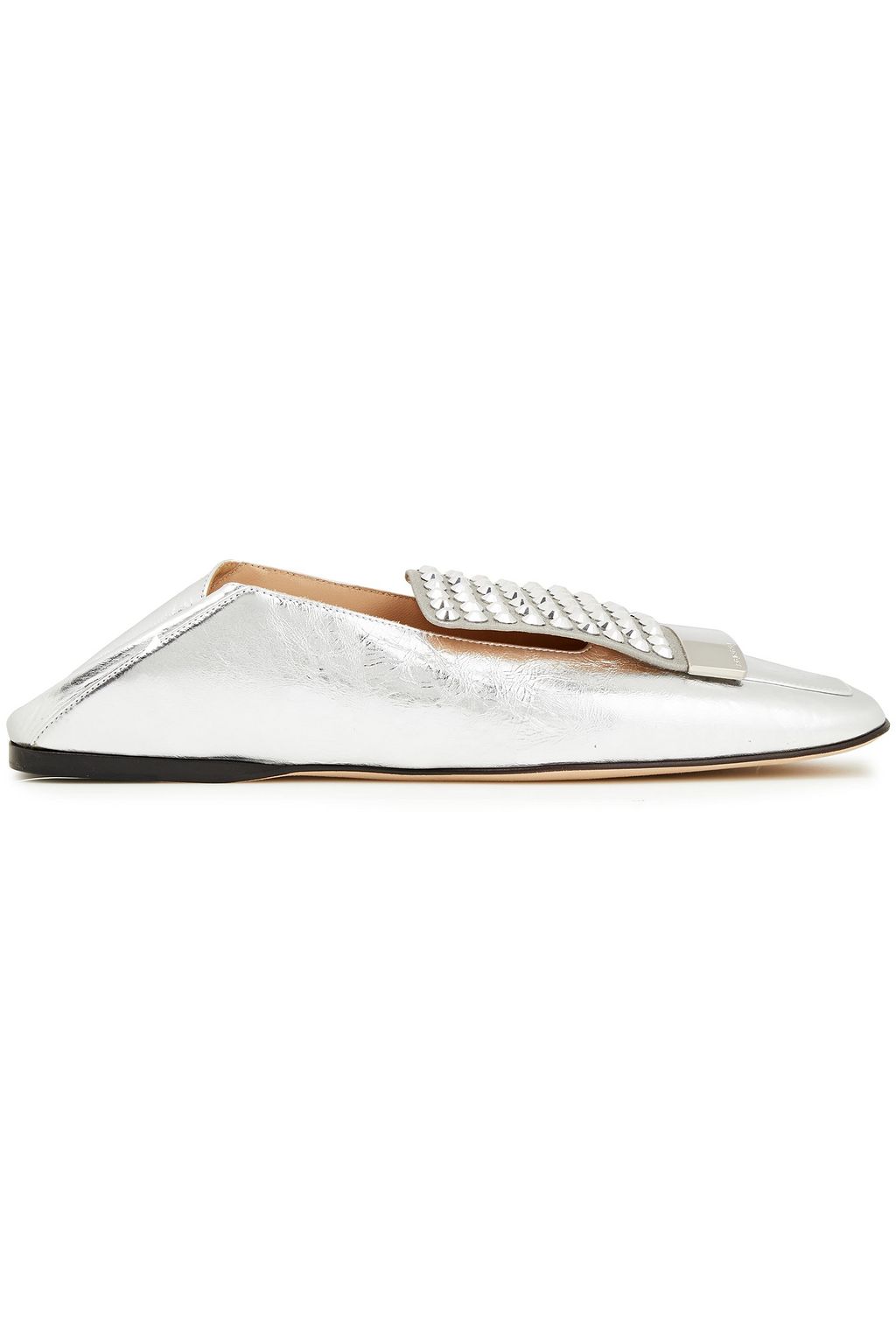 SERGIO ROSSI sr1 embellished metallic leather collapsible-heel loafers