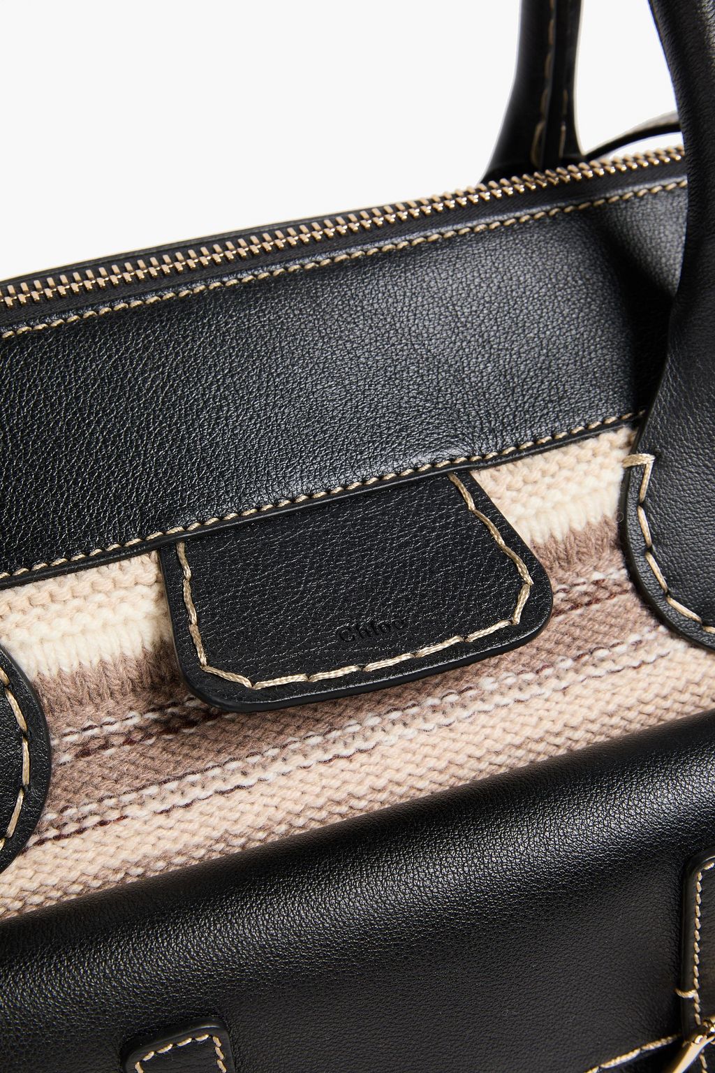 CHLOÉ Edith fringed striped crochet and leather tote