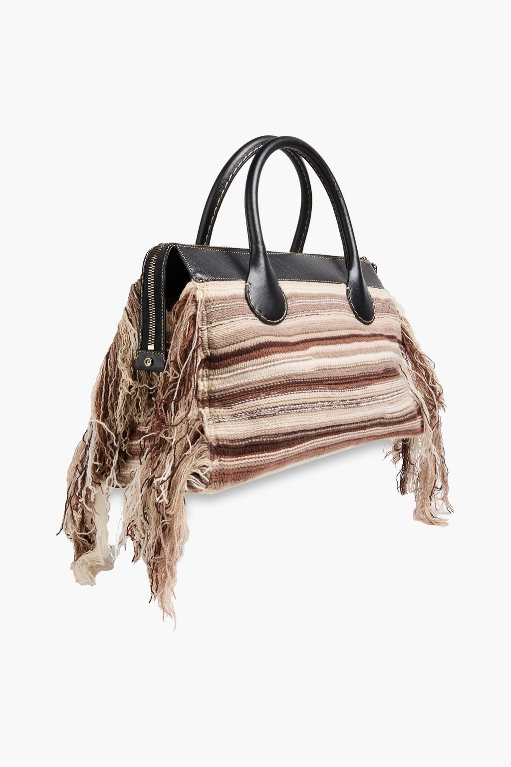 CHLOÉ Edith fringed striped crochet and leather tote