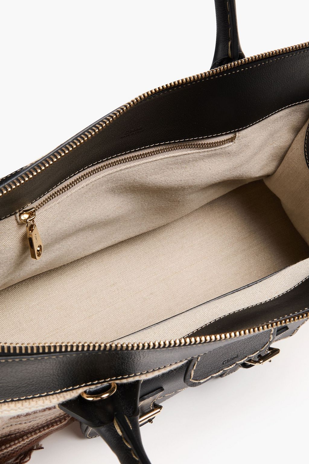 CHLOÉ Edith fringed striped crochet and leather tote