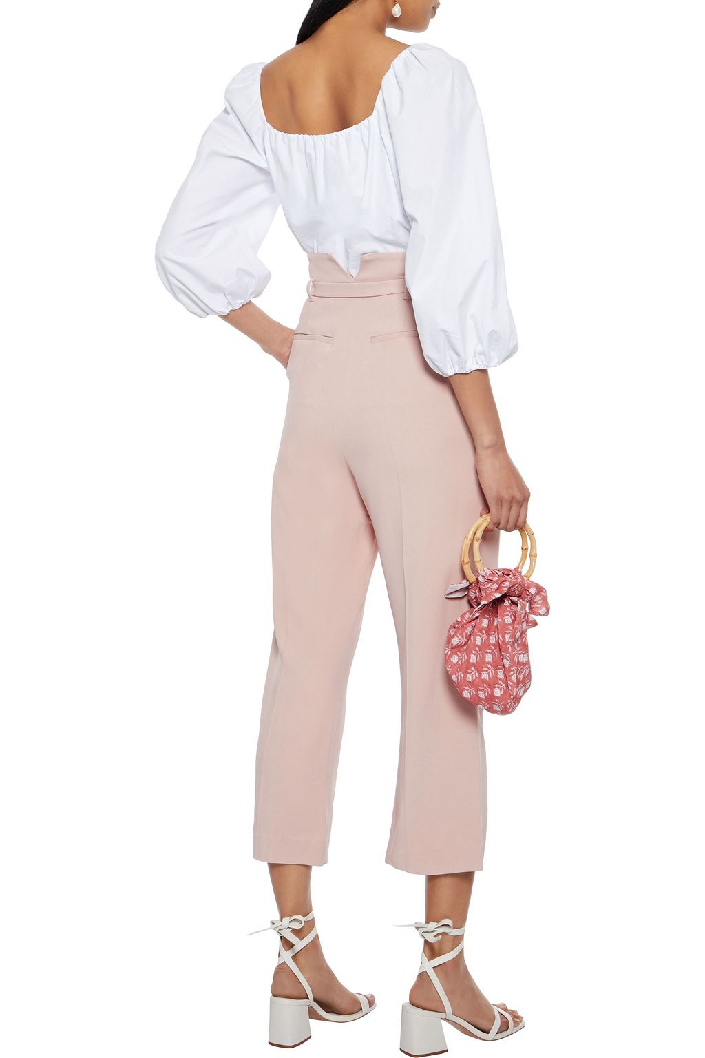 REDVALENTINO Cropped pleated stretch-crepe wide-leg pants