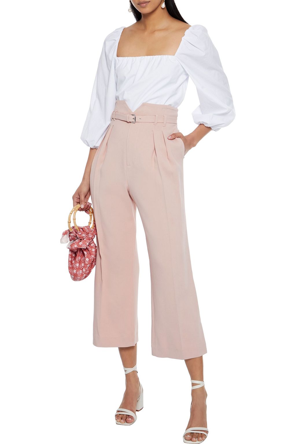 REDVALENTINO Cropped pleated stretch-crepe wide-leg pants