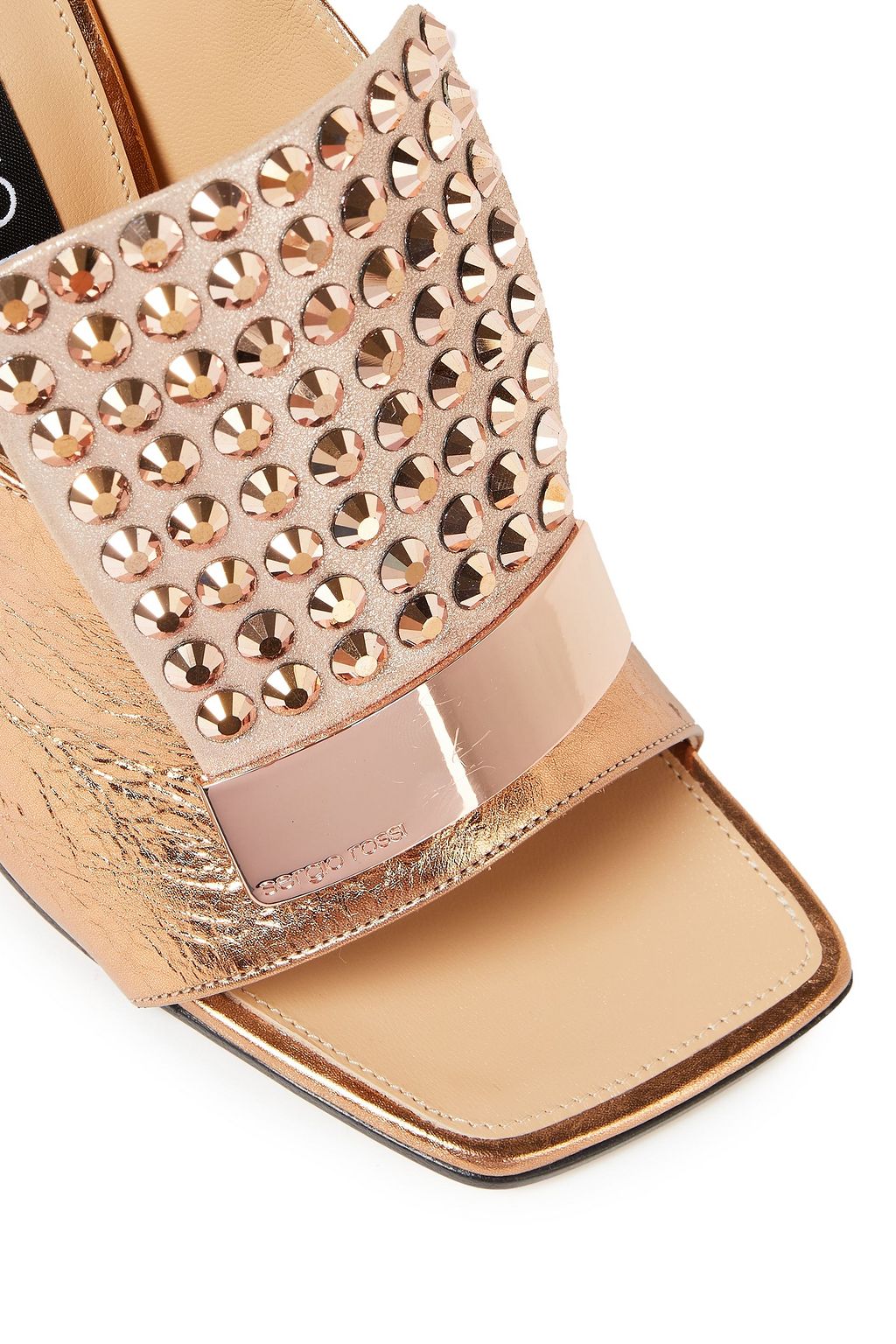 SERGIO ROSSI sr1 embellished metallic crinkled-leather mules