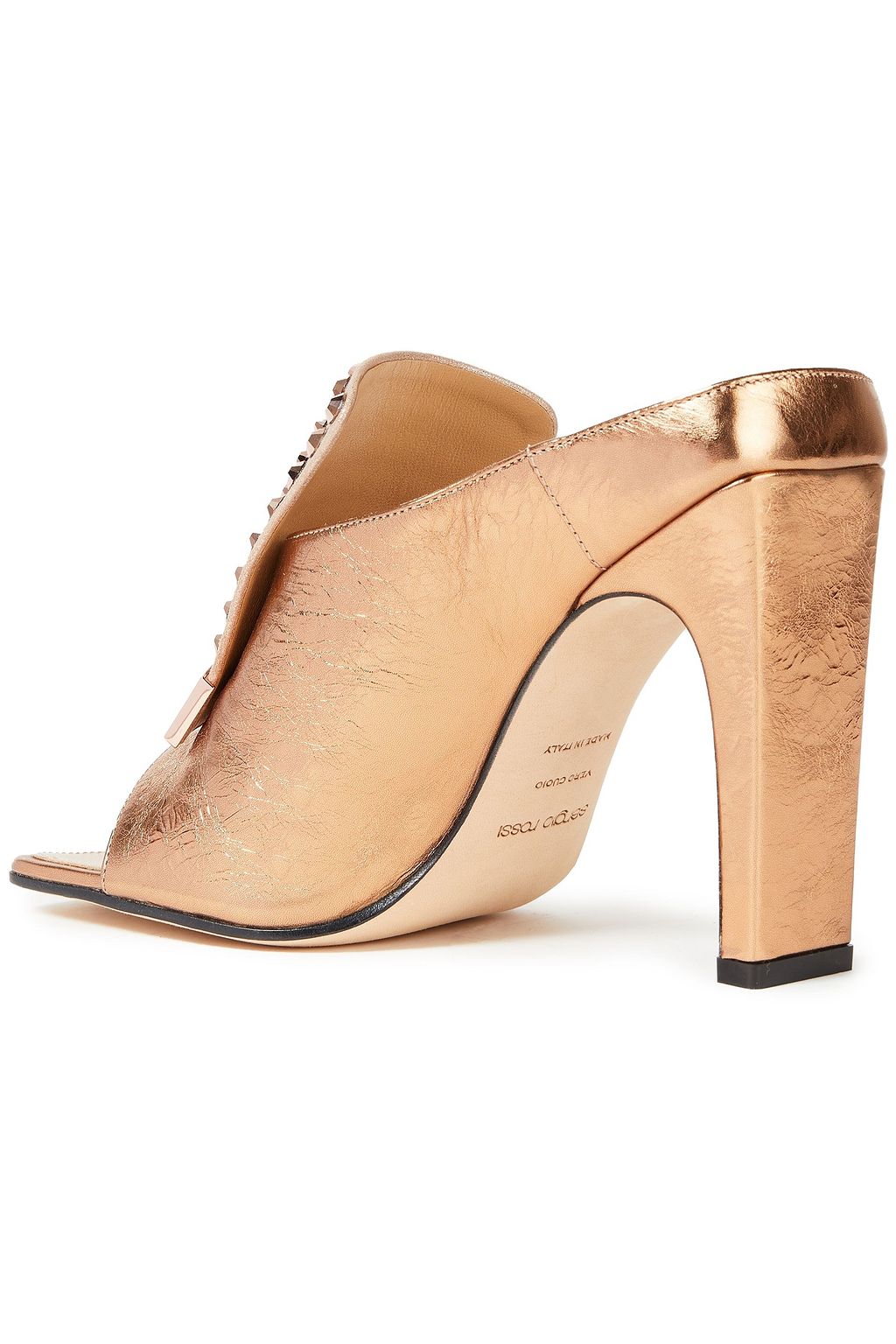 SERGIO ROSSI sr1 embellished metallic crinkled-leather mules