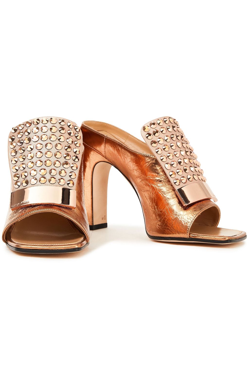 SERGIO ROSSI sr1 embellished metallic crinkled-leather mules
