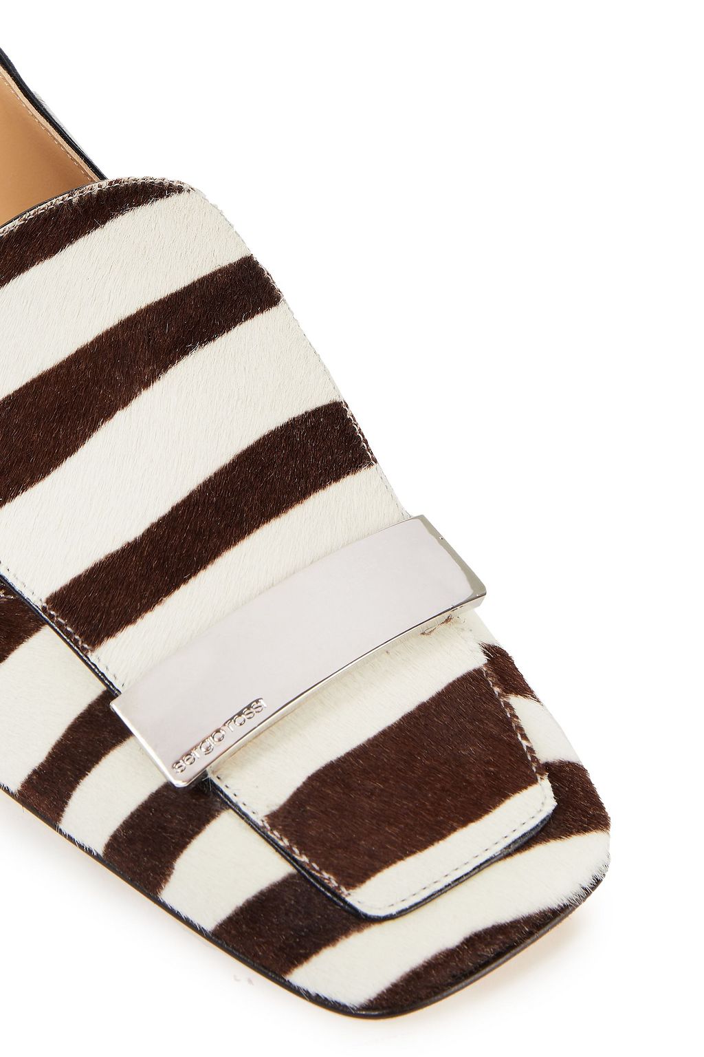 SERGIO ROSSI sr1 embellished striped calf hair collapsible-heel loafers