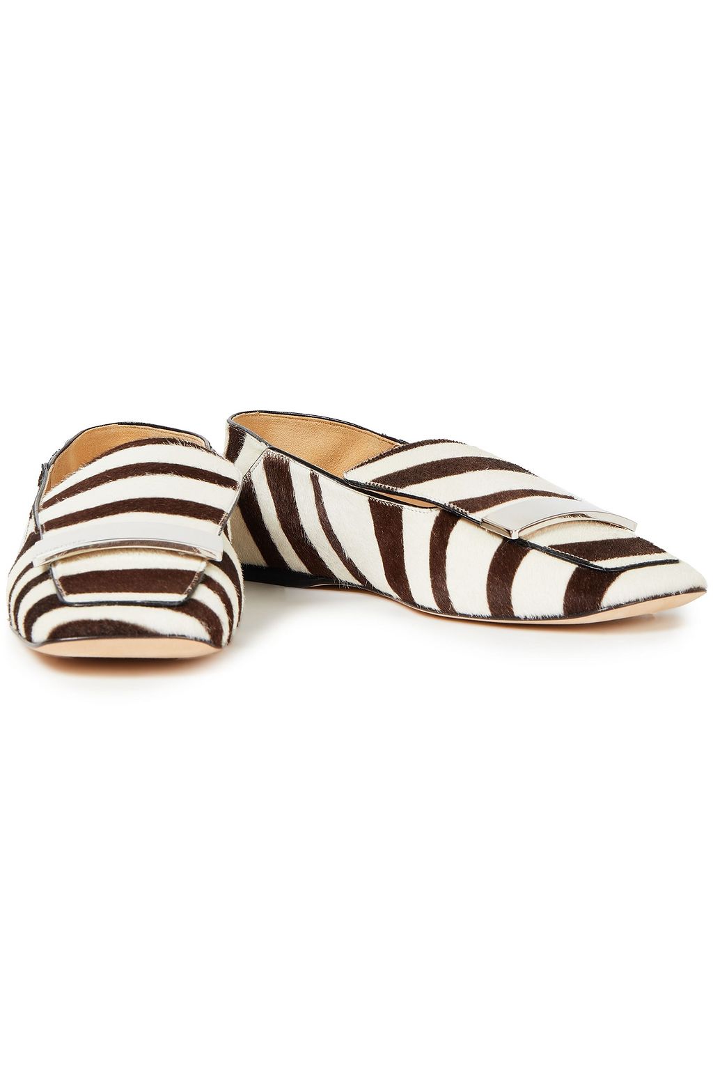 SERGIO ROSSI sr1 embellished striped calf hair collapsible-heel loafers
