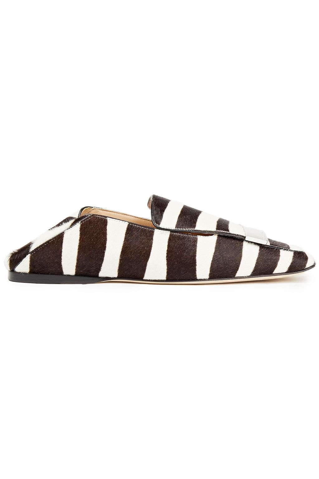 SERGIO ROSSI sr1 embellished striped calf hair collapsible-heel loafers
