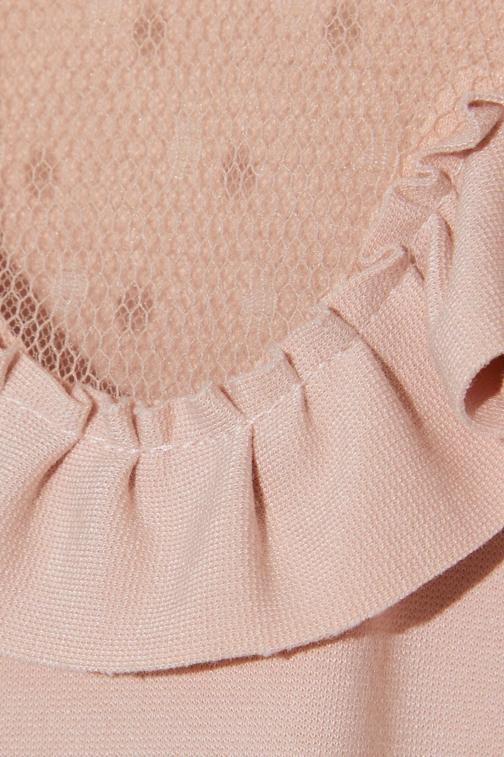 REDVALENTINO Point d'esprit-paneled ruffled stretch-knit mini dress
