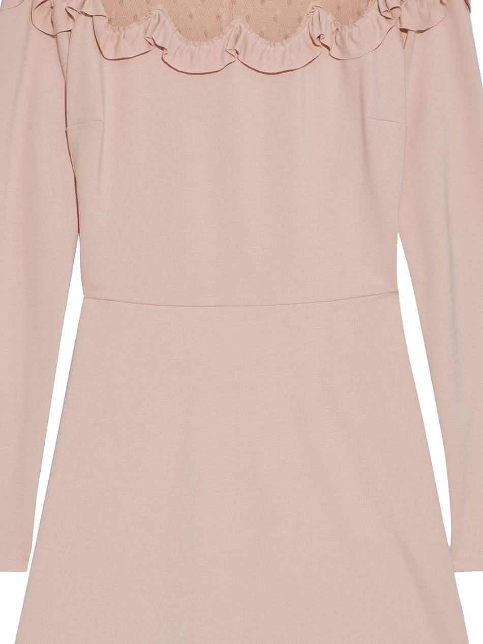 point d'esprit-paneled ruffled stretch-knit mini dress