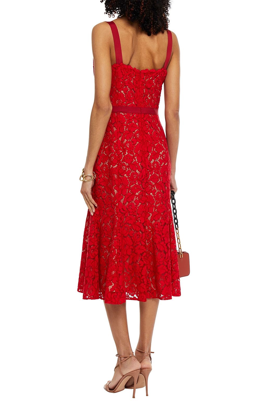 OSCAR DE LA RENTA Fluted cotton-blend corded lace midi dress
