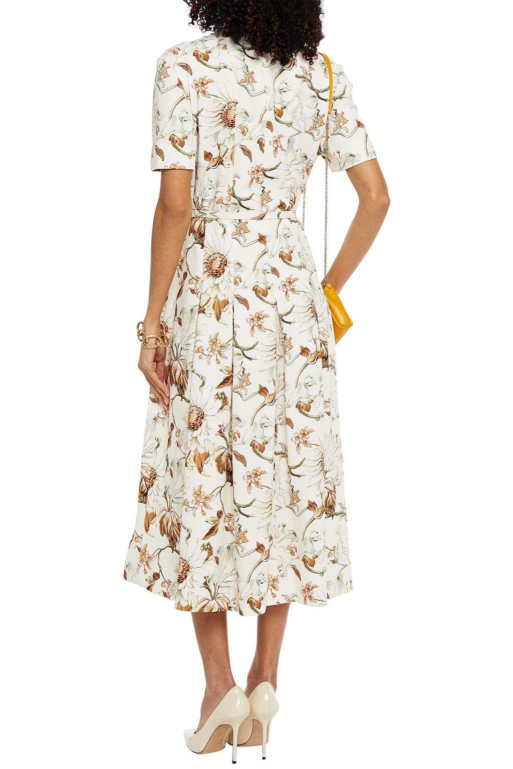 OSCAR DE LA RENTA Belted pleated floral-print crepe midi dress