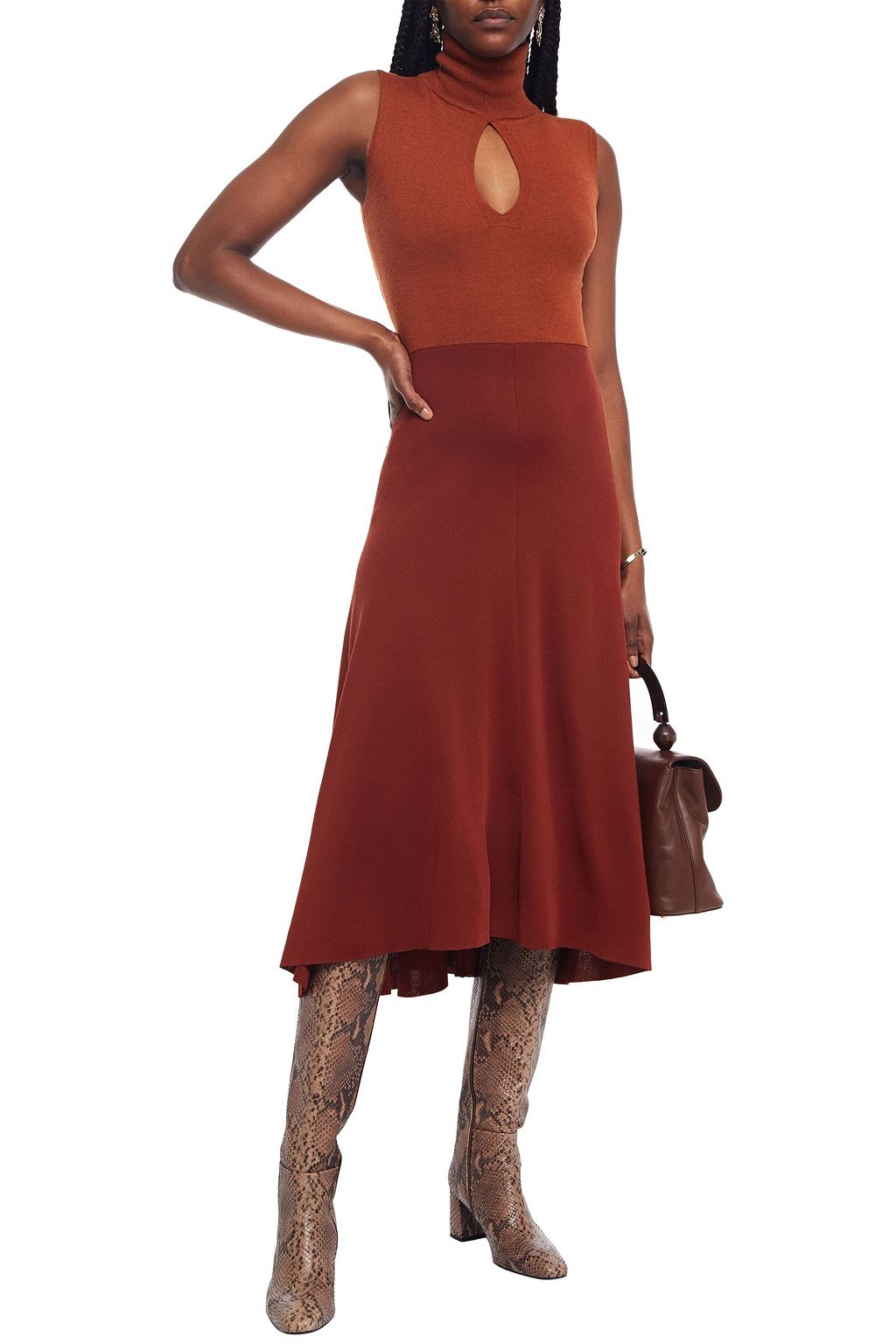 VICTORIA BECKHAM Paneled cutout knitted midi dress
