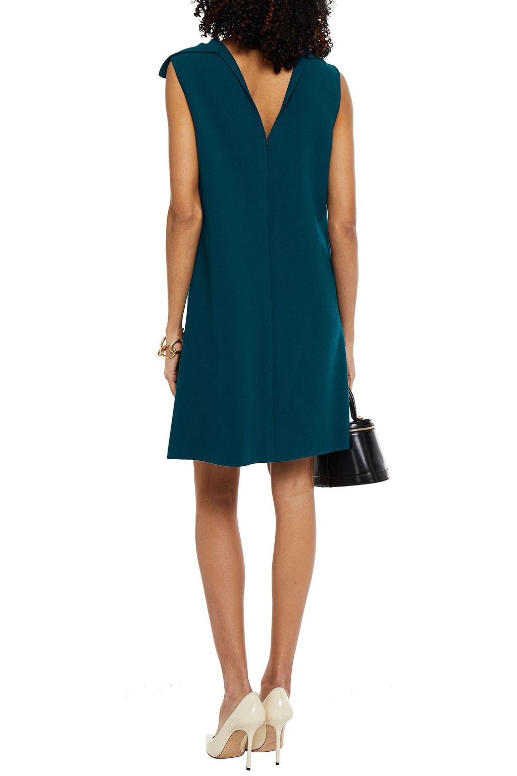 OSCAR DE LA RENTA Tie-neck draped wool-blend crepe mini dress
