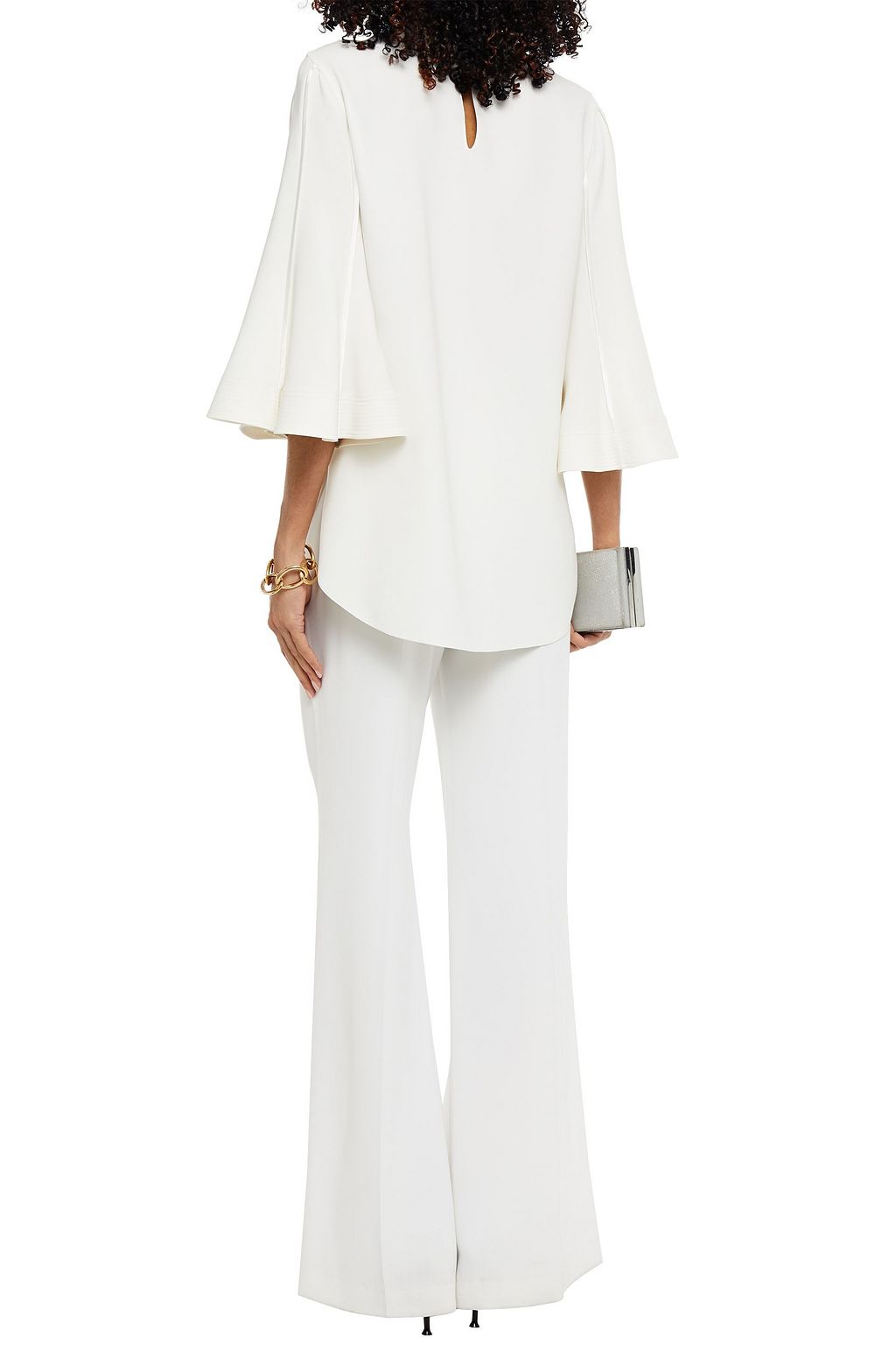 OSCAR DE LA RENTA Satin-trimmed silk-blend crepe de chine blouse