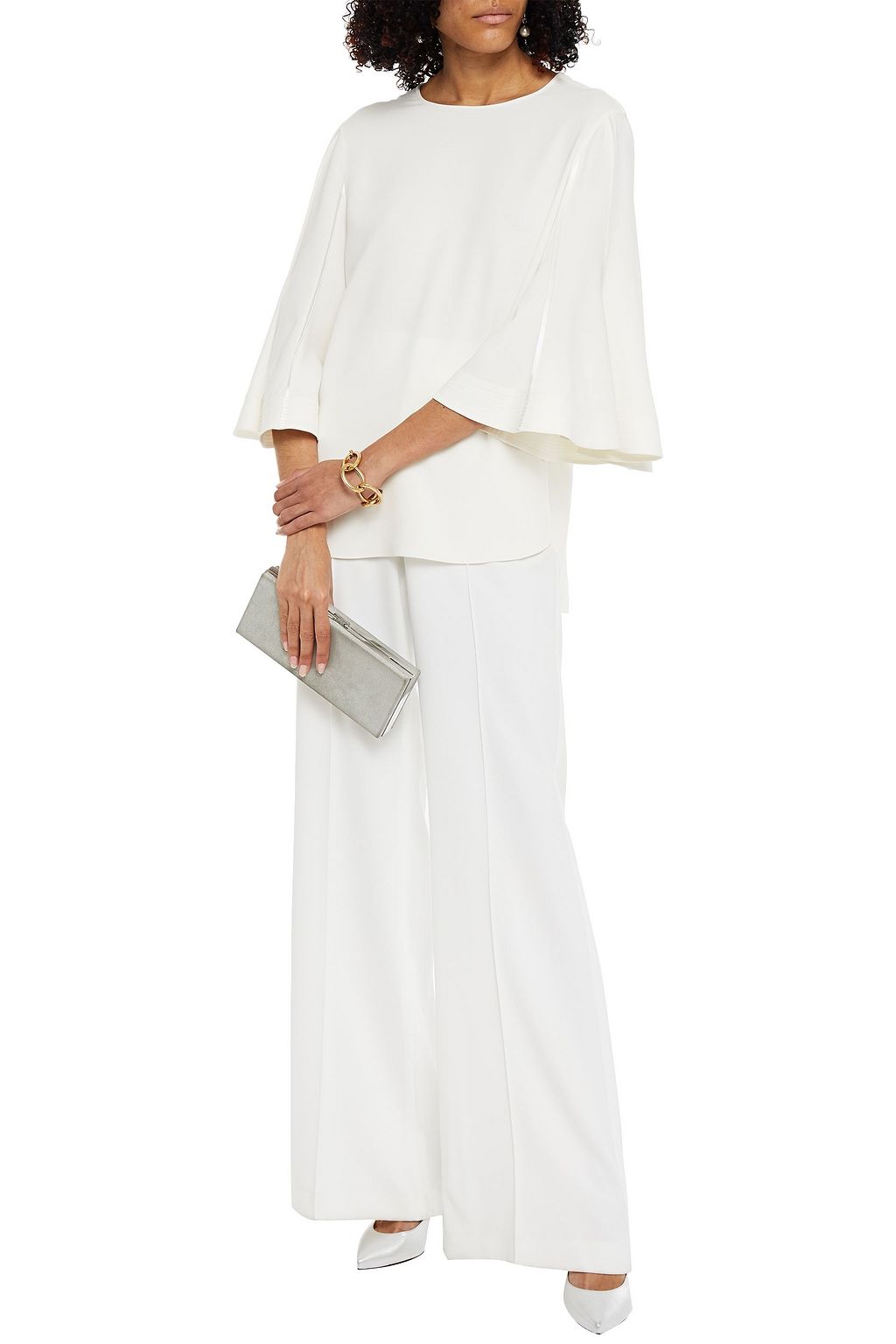 OSCAR DE LA RENTA Satin-trimmed silk-blend crepe de chine blouse