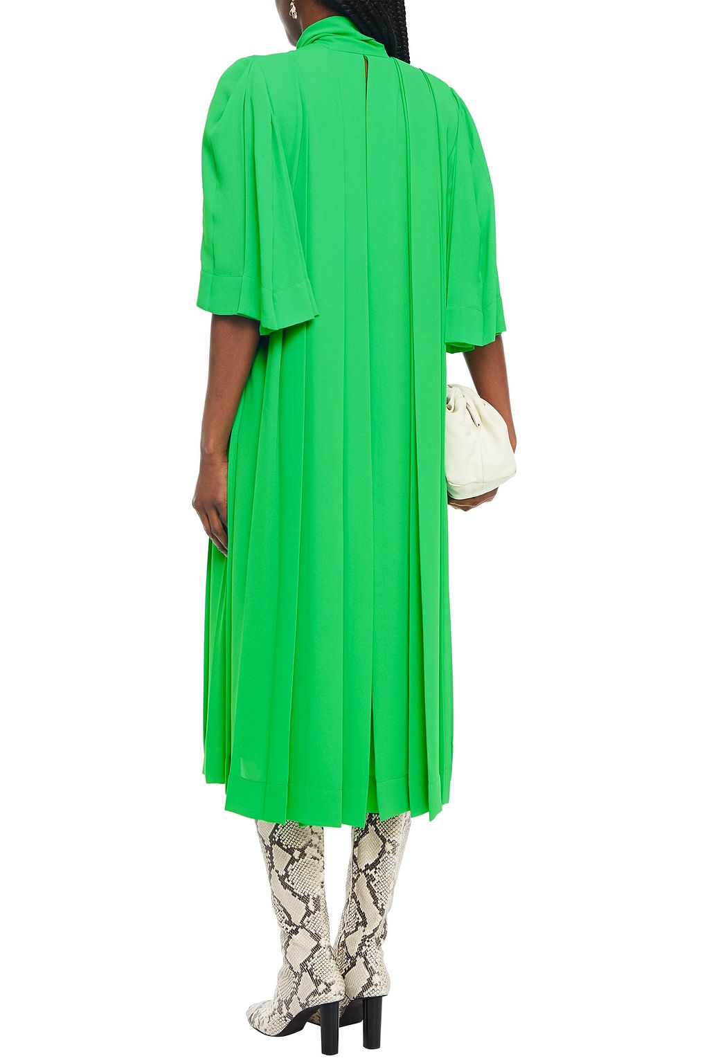 VICTORIA BECKHAM Tie-neck cutout pleated crepe dress