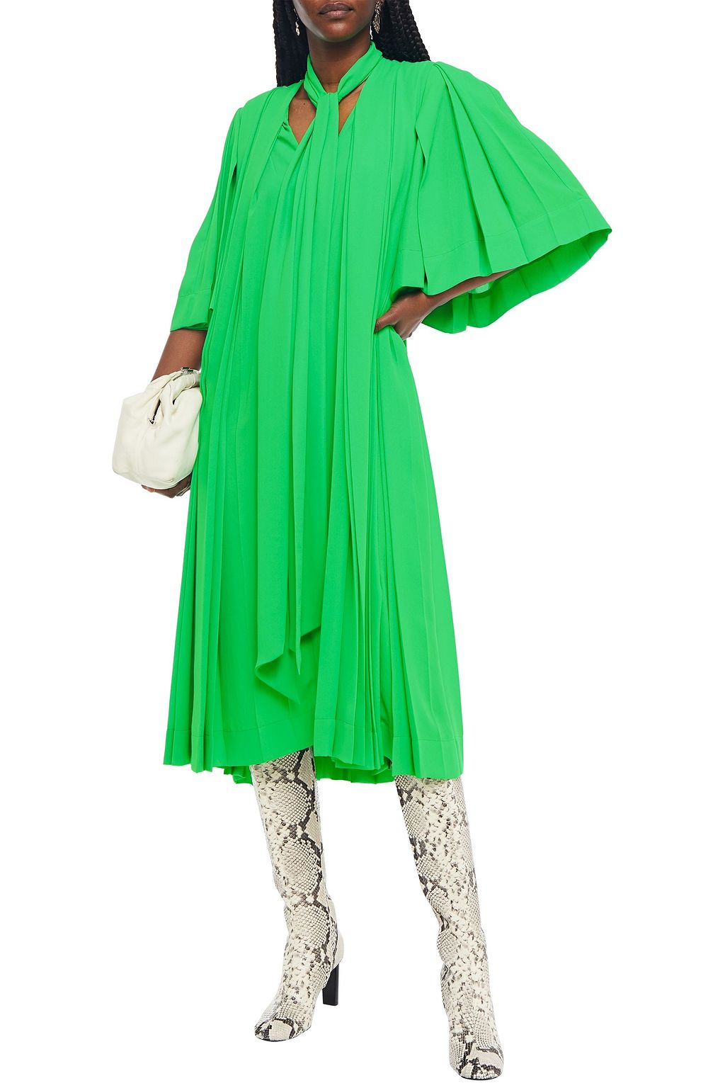 VICTORIA BECKHAM Tie-neck cutout pleated crepe dress