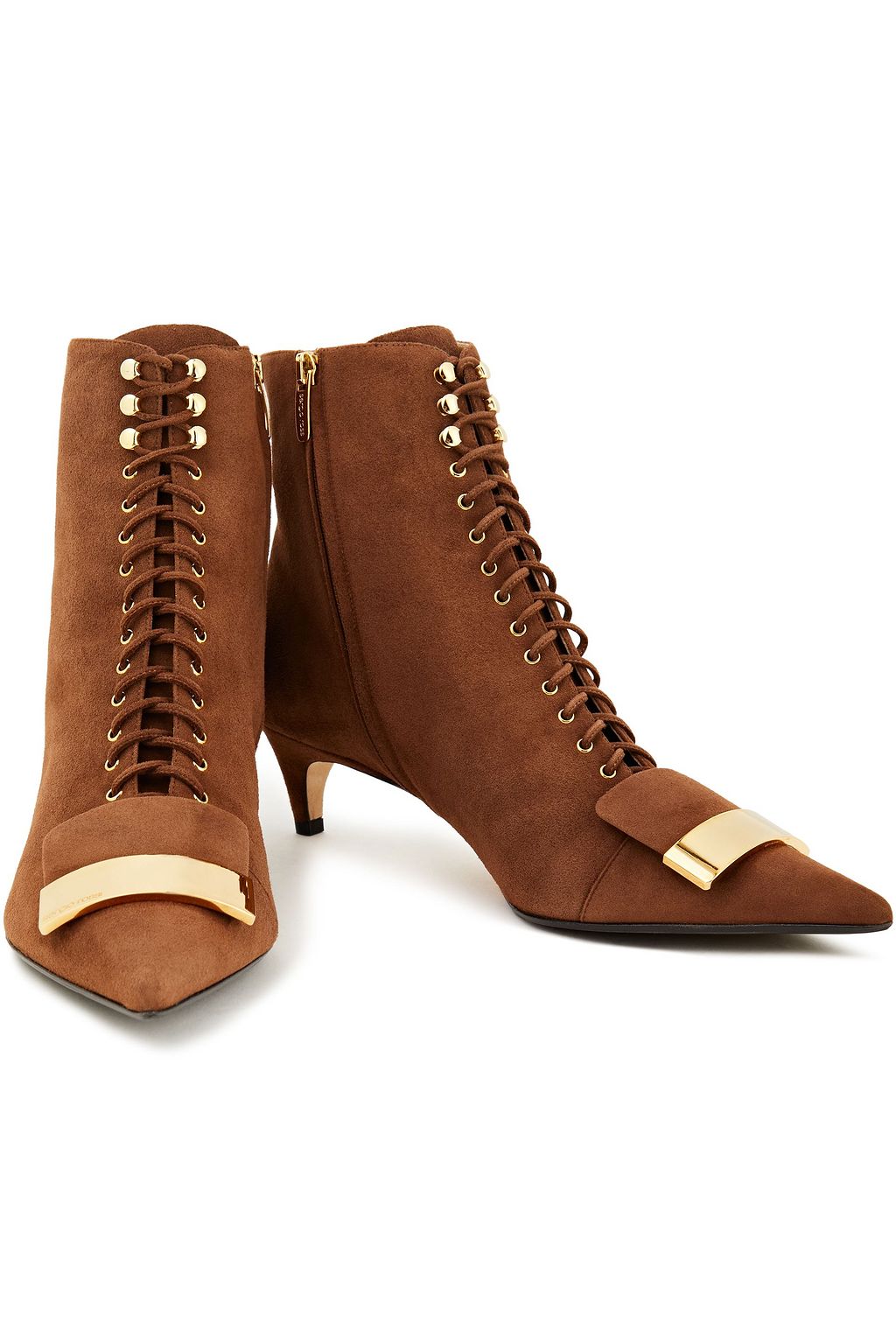 SERGIO ROSSI Embellished lace-up suede ankle boots