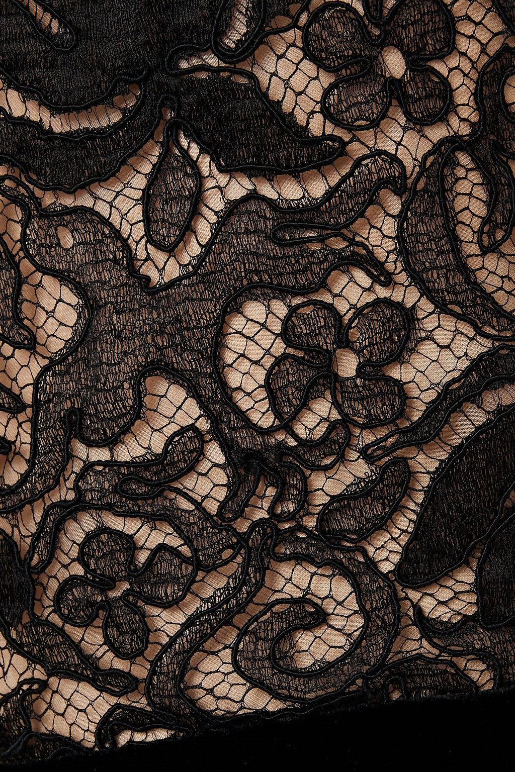 OSCAR DE LA RENTA Guipure lace-paneled velvet dress