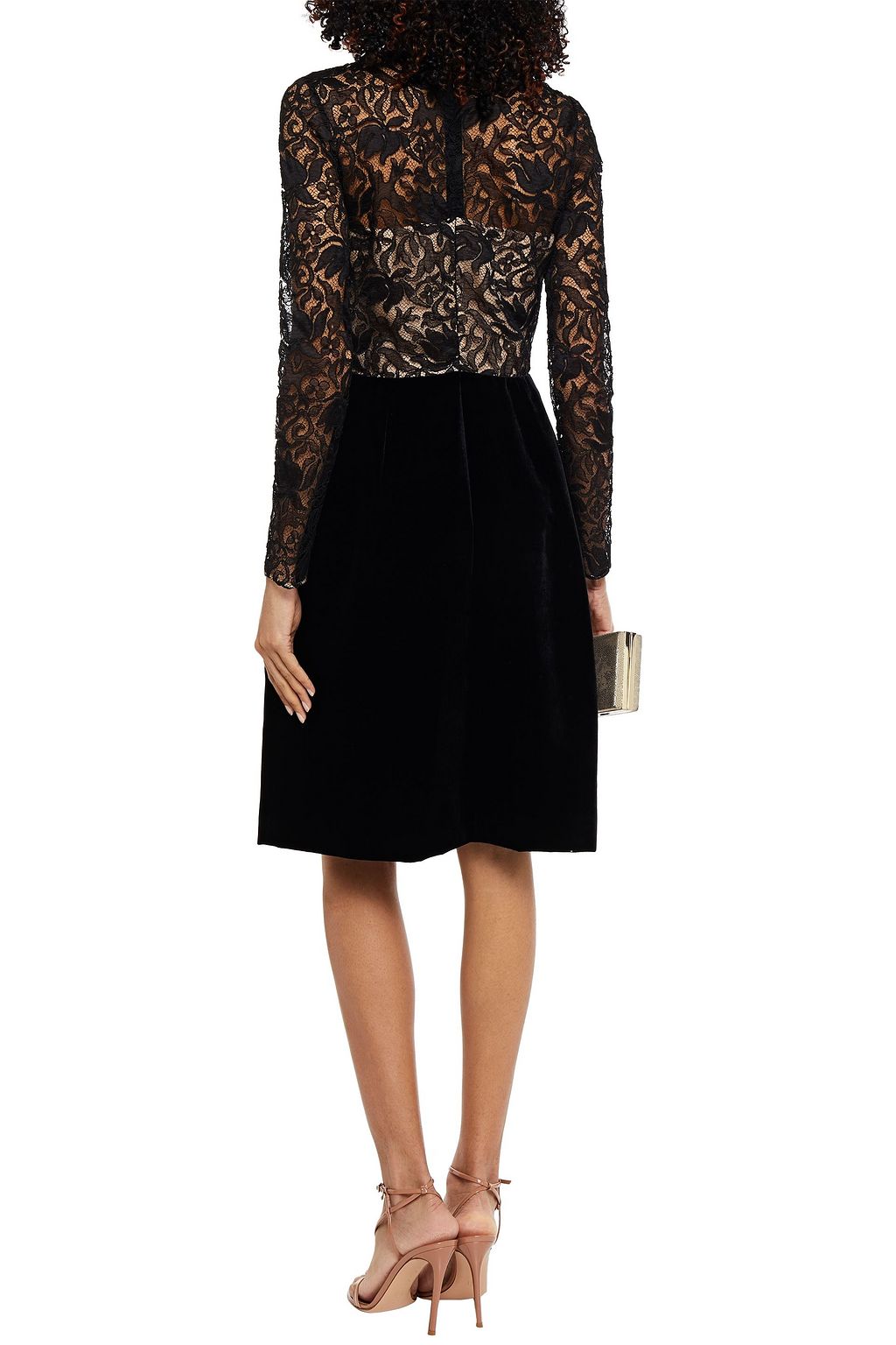 OSCAR DE LA RENTA Guipure lace-paneled velvet dress
