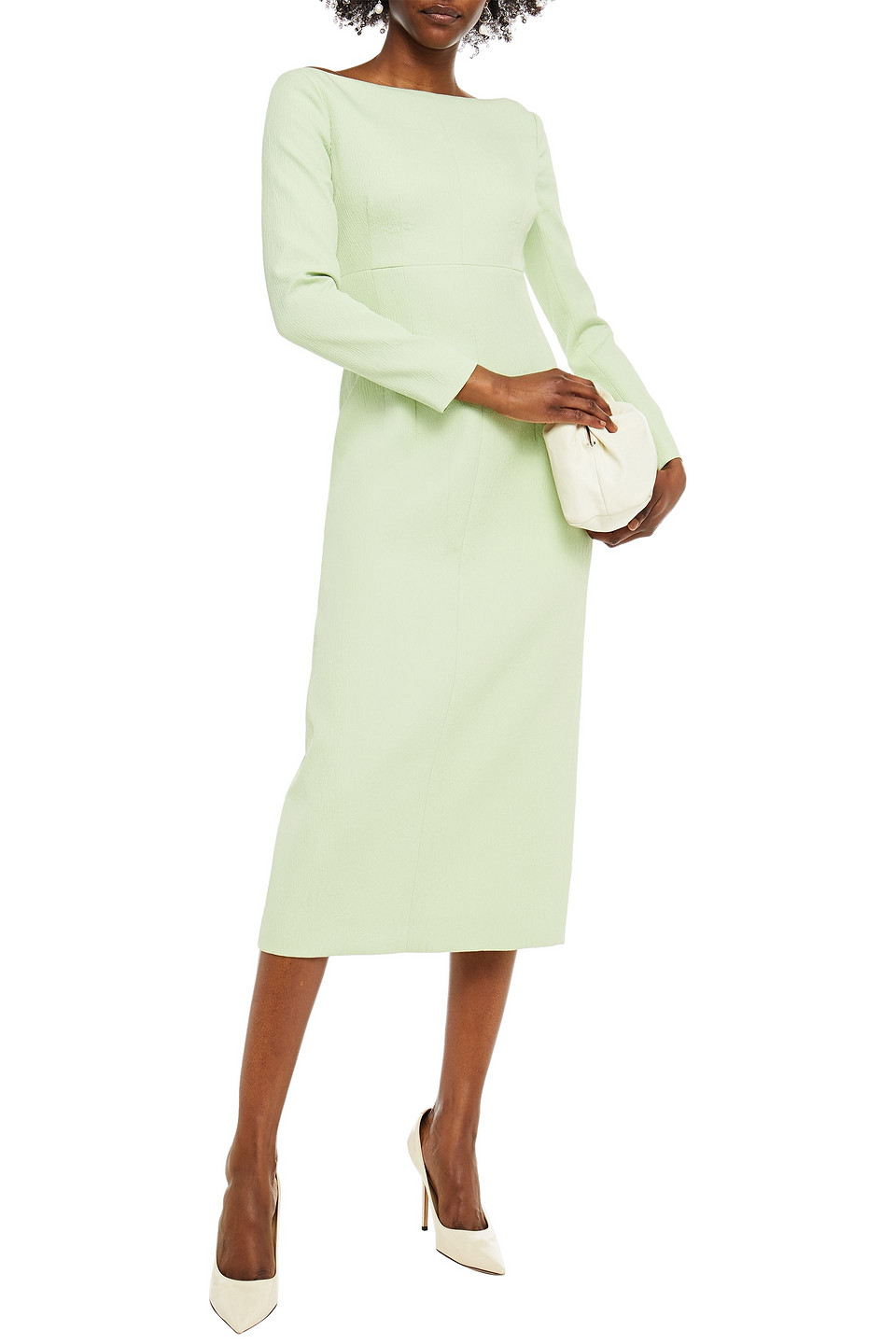 Emilia Wickstead Asher Gathered Cloqu Midi Dress In Green | ModeSens