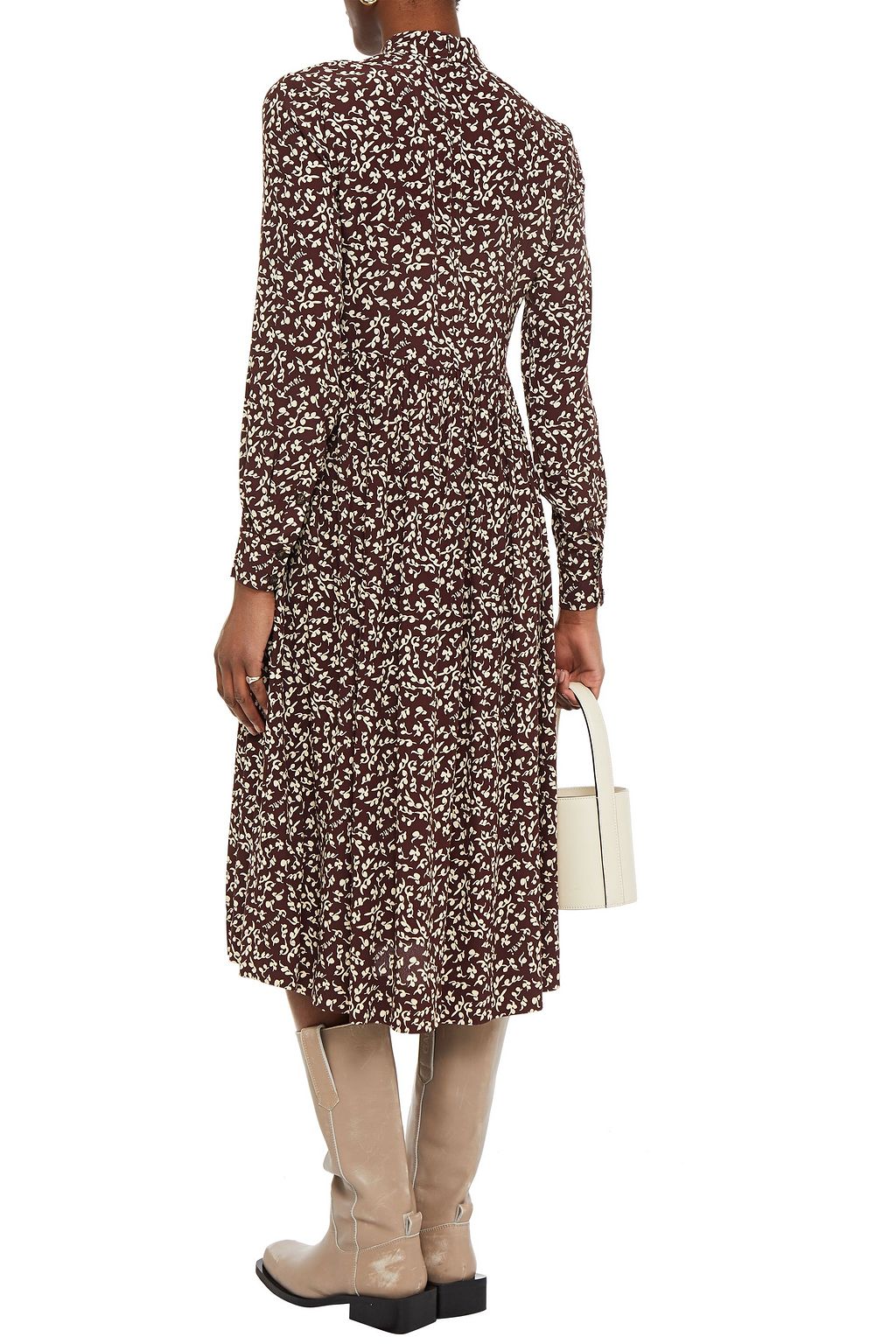 GANNI Gathered printed crepe midi dress